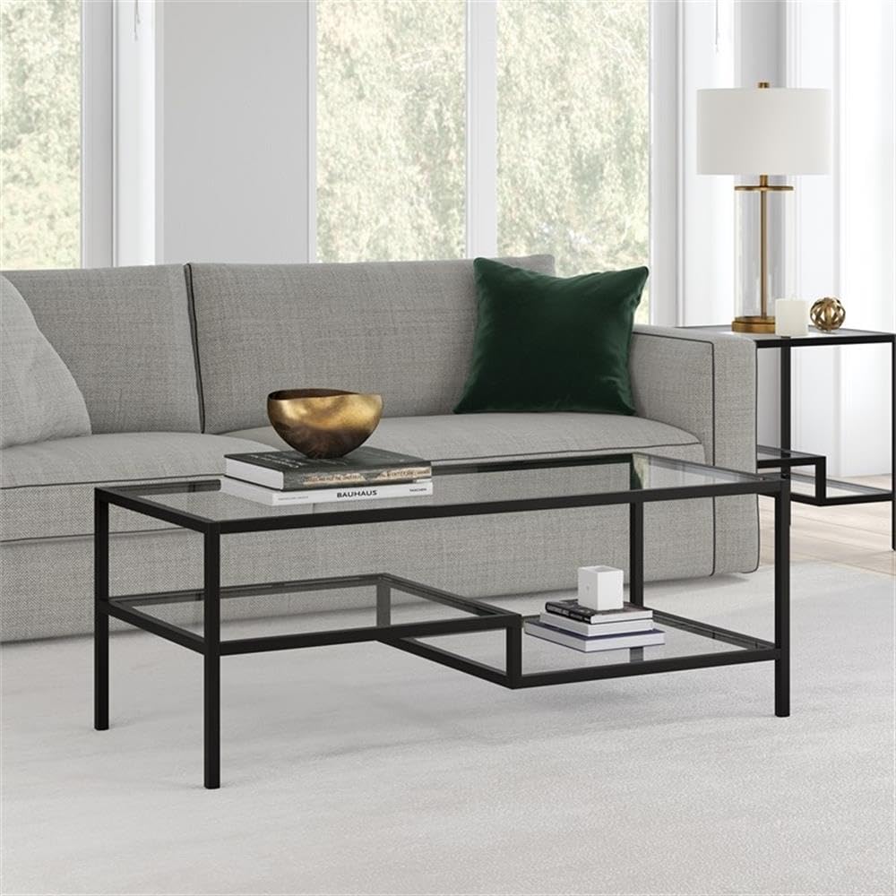 Modern Metal Two-Tier Coffee Table with Blackened Bronze Finish - Perfect for Living Room, Office & Lounge Decor