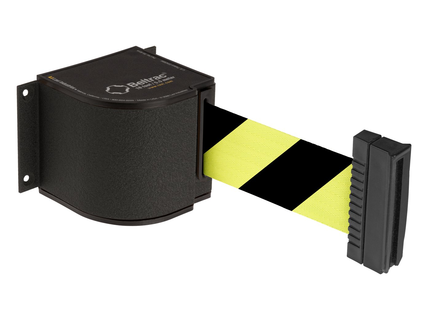 Beltrac 18 ft Wall-Mounted Retractable Belt Safety Barrier - Wrinkle Black with Safety Hatch Belt | Industrial Warehouse, Construction Site & Crowd Control Safety Solution