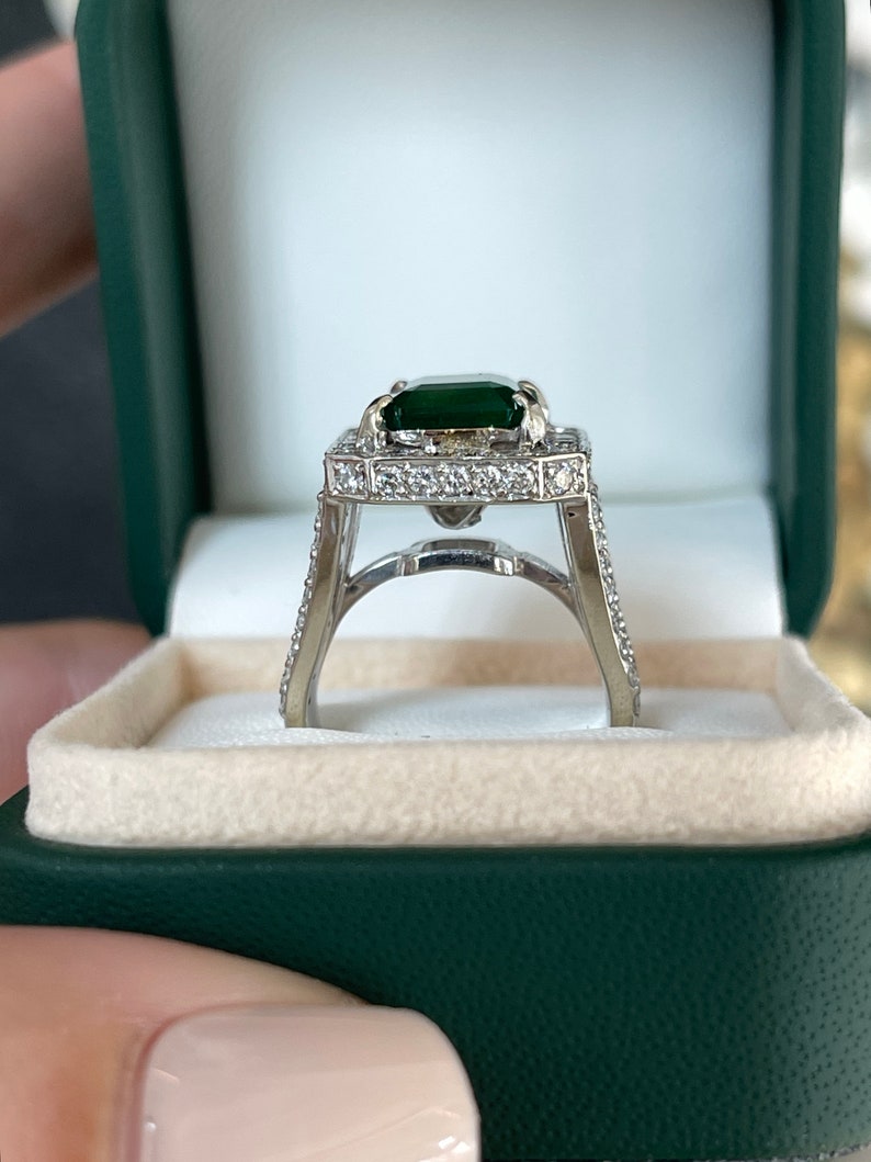 6.25tcw Genuine Dark Green Emerald & Diamond Halo Engagement Ring for Women - Perfect for Weddings, Proposals & Special Occasions