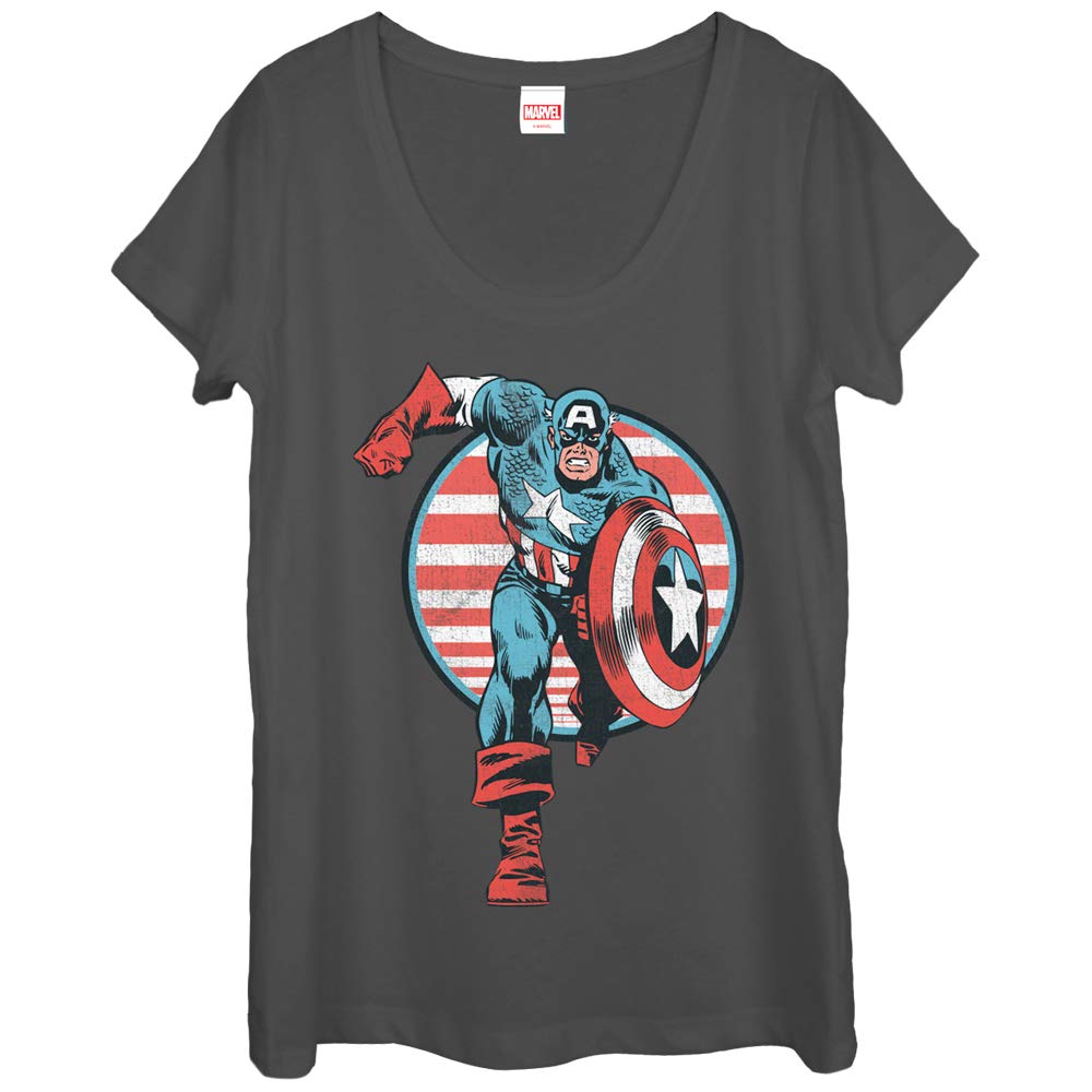 Women's Marvel Captain America Graphic Scoop Neck T-Shirt - Charcoal - X-Large | Casual Superhero Tee for Fans & Everyday Wear