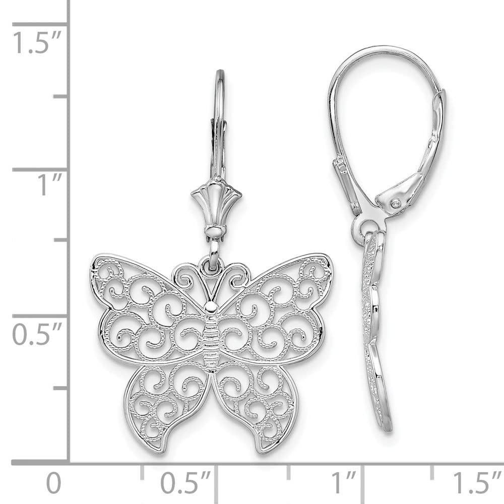 Sterling Silver Polished Filigree Butterfly Leverback Earrings for Women - Elegant Handmade Jewelry Gift for Birthday, Anniversary & Special Occasions