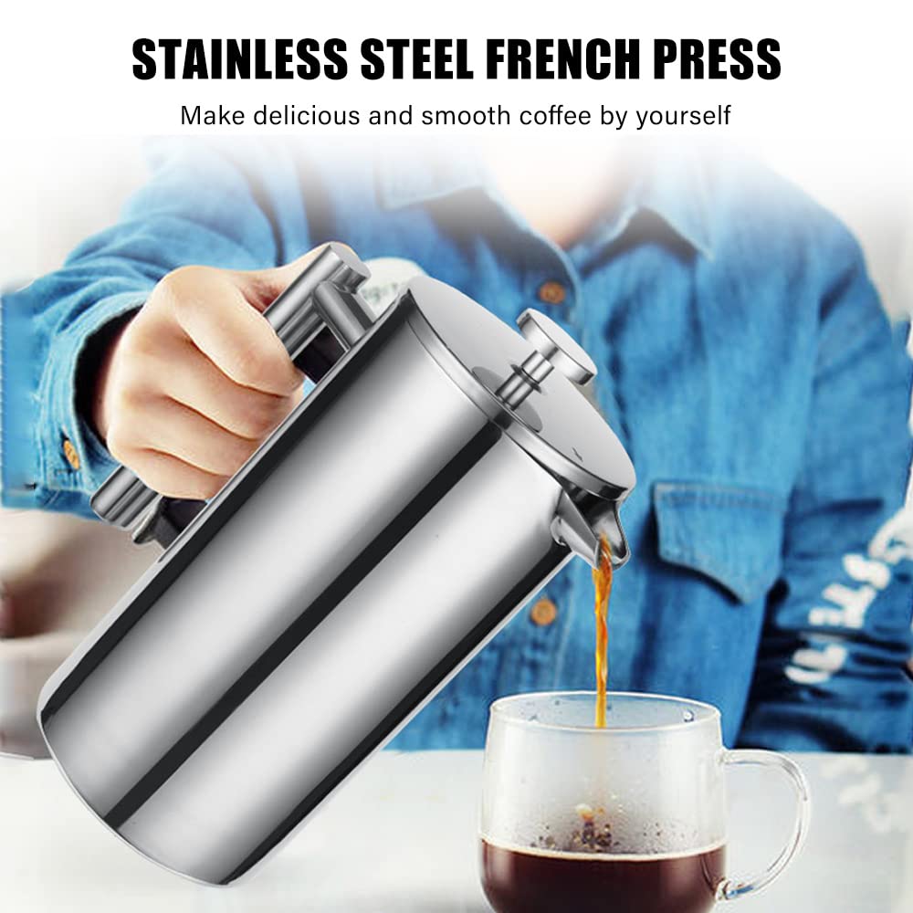Premium French Press Coffee Maker - 304 Stainless Steel Thermal Coffee & Tea Press with 3 Filters (800ml) - Anti-Scald Handle & Rust-Proof Design - Ideal for Home, Office, Camping & Gifts