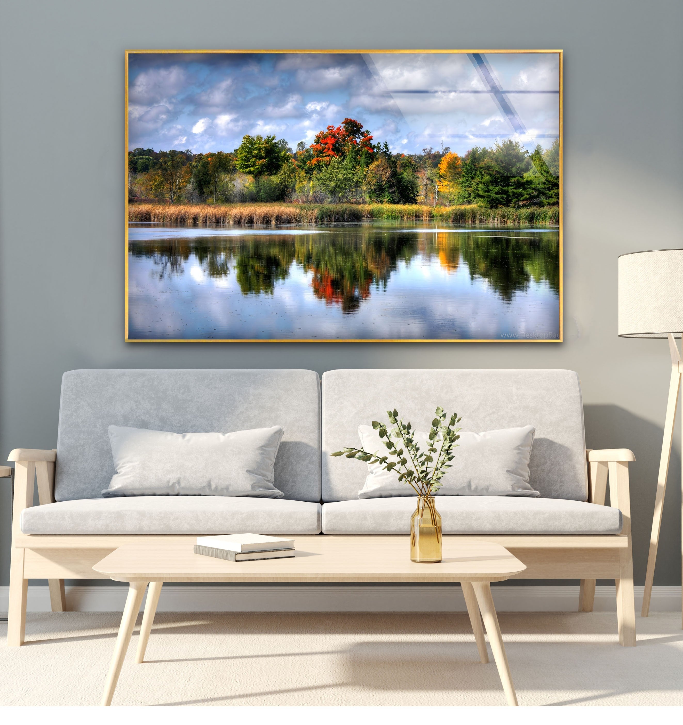Autumn Reflections Scenic Forest Lake Glass Wall Art - Stunning Nature Decor for Living Room, Bedroom & Office