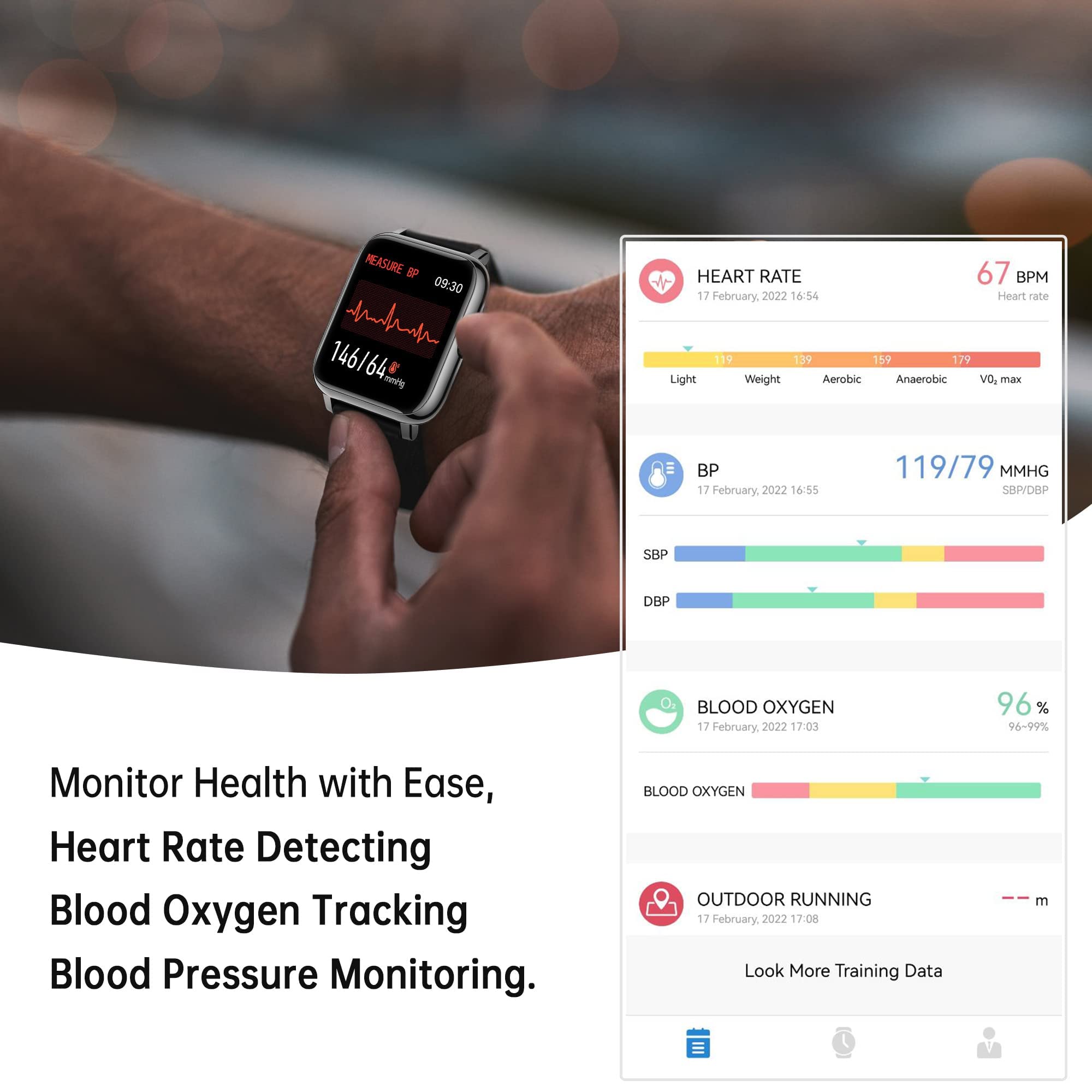 Popglory Smart Watch for Men & Women - Fitness Tracker with Blood Pressure, Blood Oxygen & Heart Rate Monitor, Full Touch Screen Smartwatch Compatible with Android & iOS (Pink) - Perfect for Workouts, Running & Daily Health Tracking