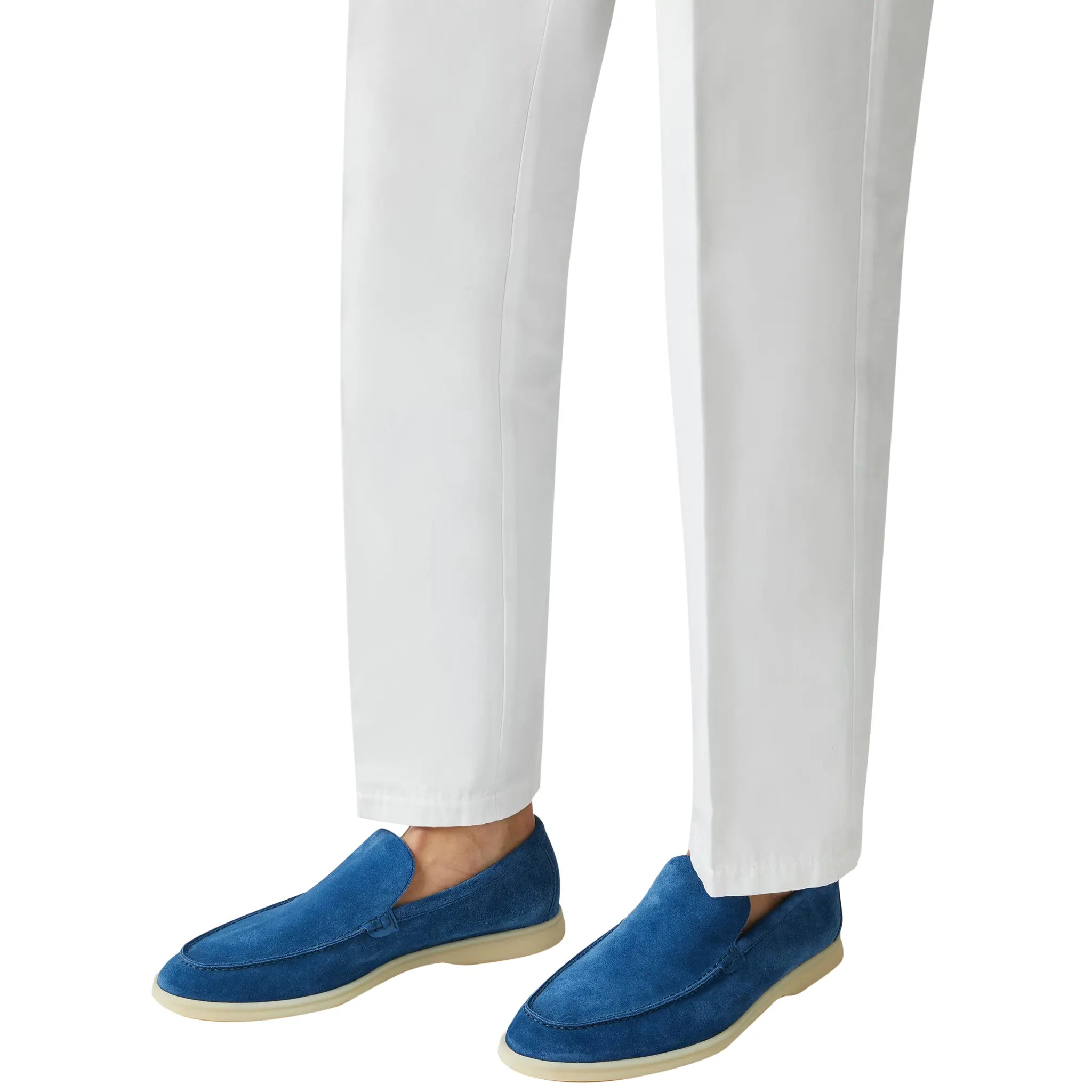 Loro Piana Men's Summer Walk Suede Loafers in Cobalt Ink - Comfortable Slip-On Shoes for Business Casual & Summer Outings