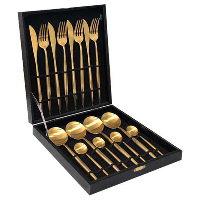 Premium 16-Piece Stainless Steel Silverware Set - 304 Grade Dinnerware Cutlery with Forks, Knives & Spoons - Elegant Gold Utensils for Home, Restaurant & Catering | Dishwasher Safe Durable Flatware for Everyday Use & Special Occasions