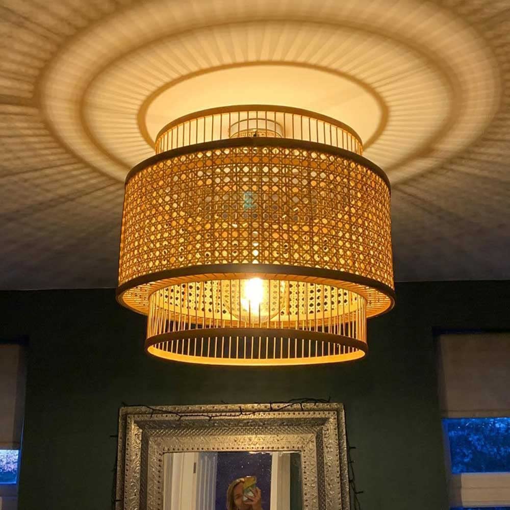 Creative Retro Bamboo Lantern Pendant Lamp - Handmade Rattan Chandelier for Living Room & Bedroom - Adjustable E27 Ceiling Hanging Light - Perfect for Restaurant Lighting & Home Decor - Vintage Style Bamboo Lampshade for Cozy Ambiance