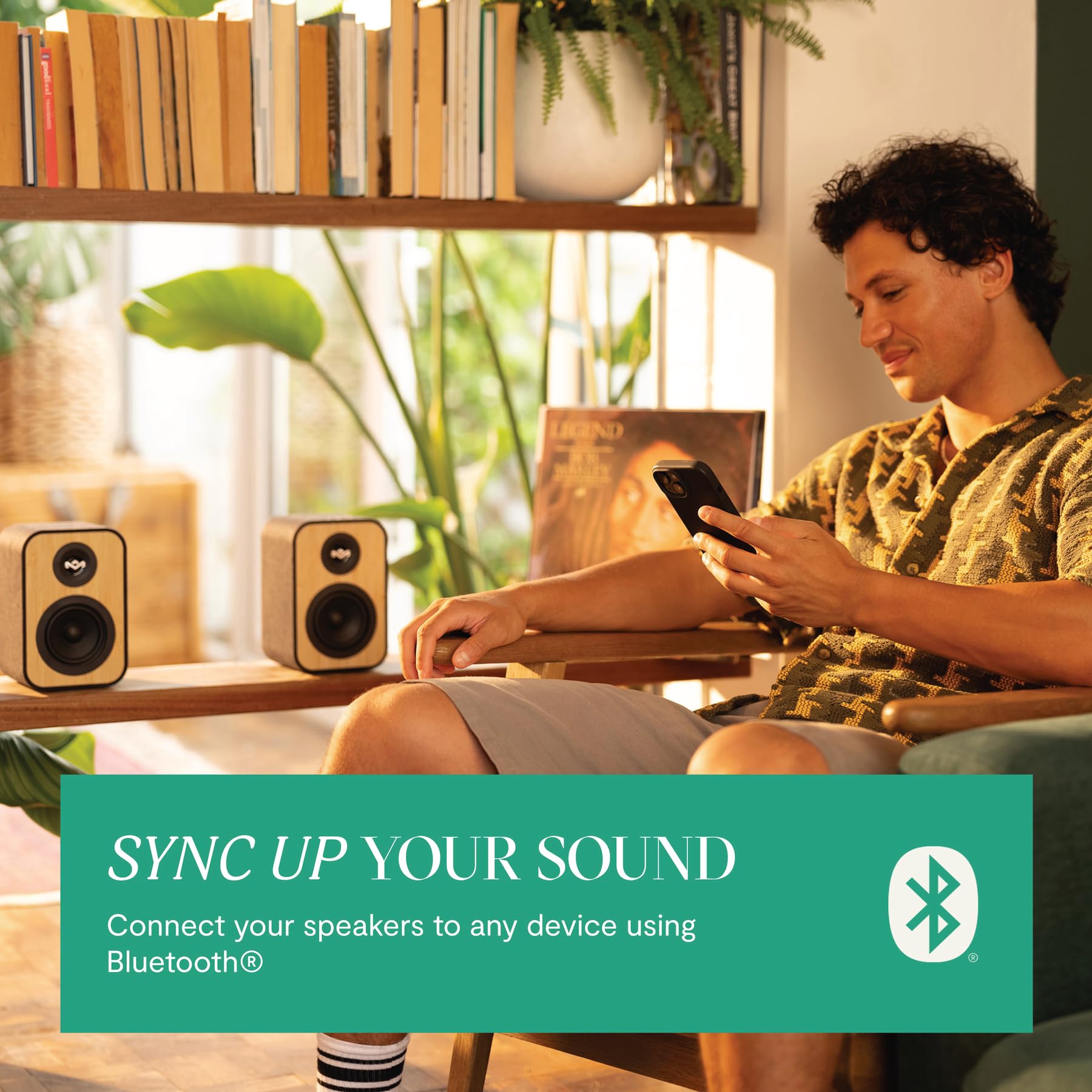 House of Marley Uplift Bluetooth Bookshelf Speakers - Bamboo Finish, Bluetooth 5.3, Superior Stereo Sound with RCA Input | Sustainable Design with Recycled Fabric & Eco-Friendly Packaging | Perfect for Turntables, Home Theater & Music Listening