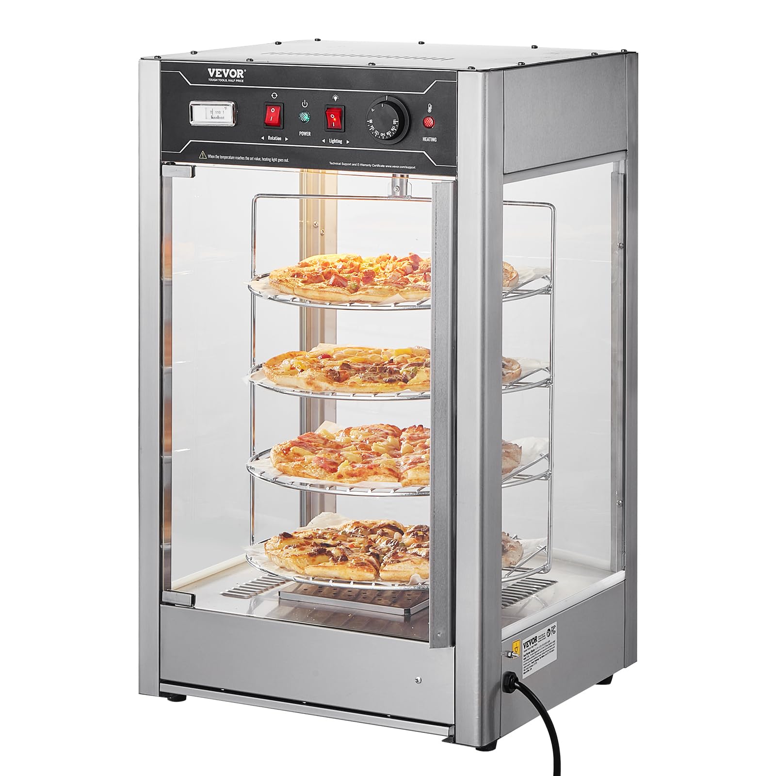VEVOR 4-Tier Commercial Pizza Warmer with Rotary Steam Heating | 14