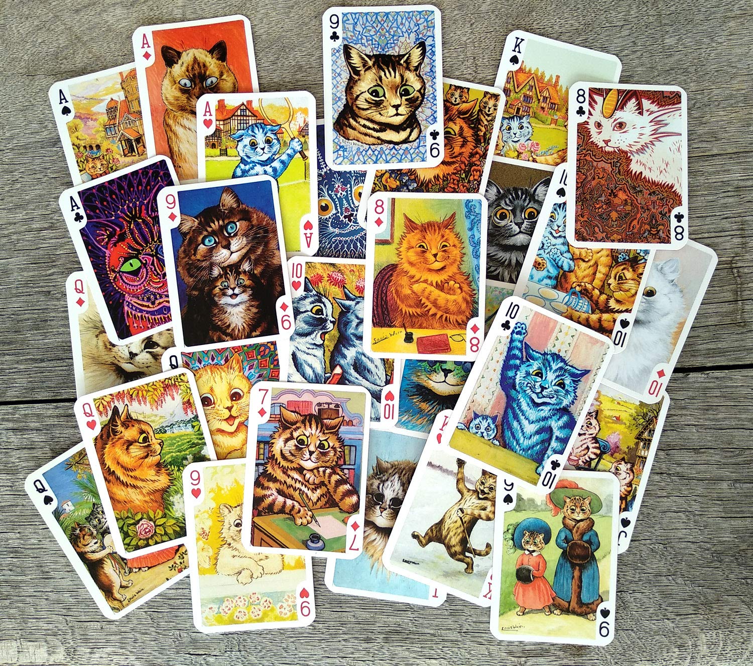 Vintage Psychedelic Cats Playing Cards - 54 Unique Poker Deck with Louis William Wain Art | Perfect for Card Games, Magic Tricks & Collectors