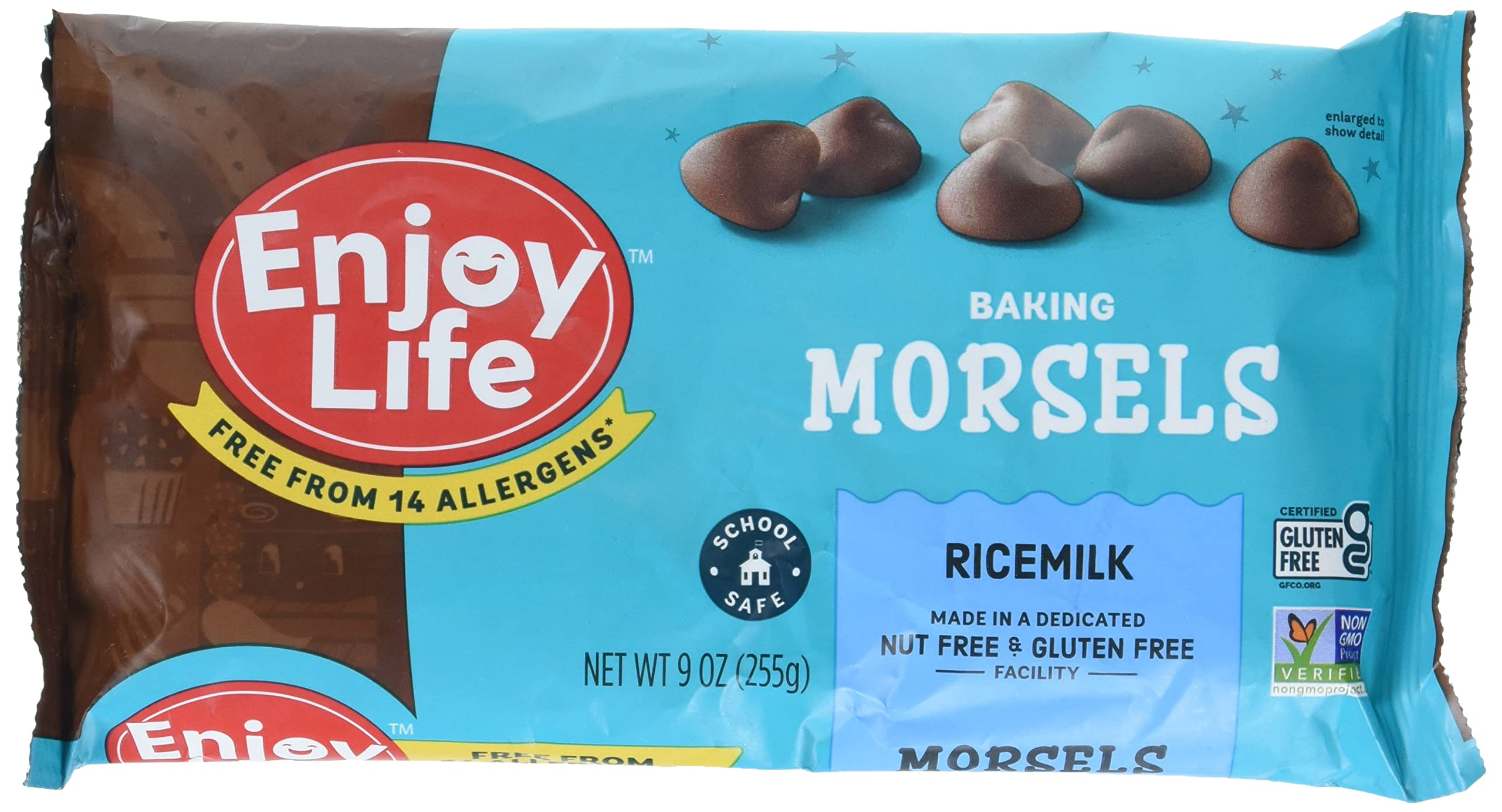 Enjoy Life Foods Ricemilk Baking Morsels - Milk Chocolate Flavor, 6 Bags (9 oz Each) | Gluten Free, Vegan, Non-GMO, Dairy Free, Soy Free, Nut Free, School Safe | Perfect for Baking Cookies, Cakes & Desserts | Bulk Chocolate Chips for Allergen-Friendly Treats