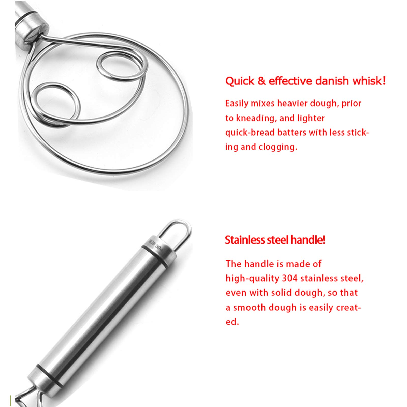 2 Pack Stainless Steel Dough Whisk - Professional Pizza Dough Mixer & Baking Tool for Cake, Sourdough, Pastry - Perfect for Home Bakers & Artisan Bread Making - Ideal for Kitchen, Bakery & Cooking Enthusiasts