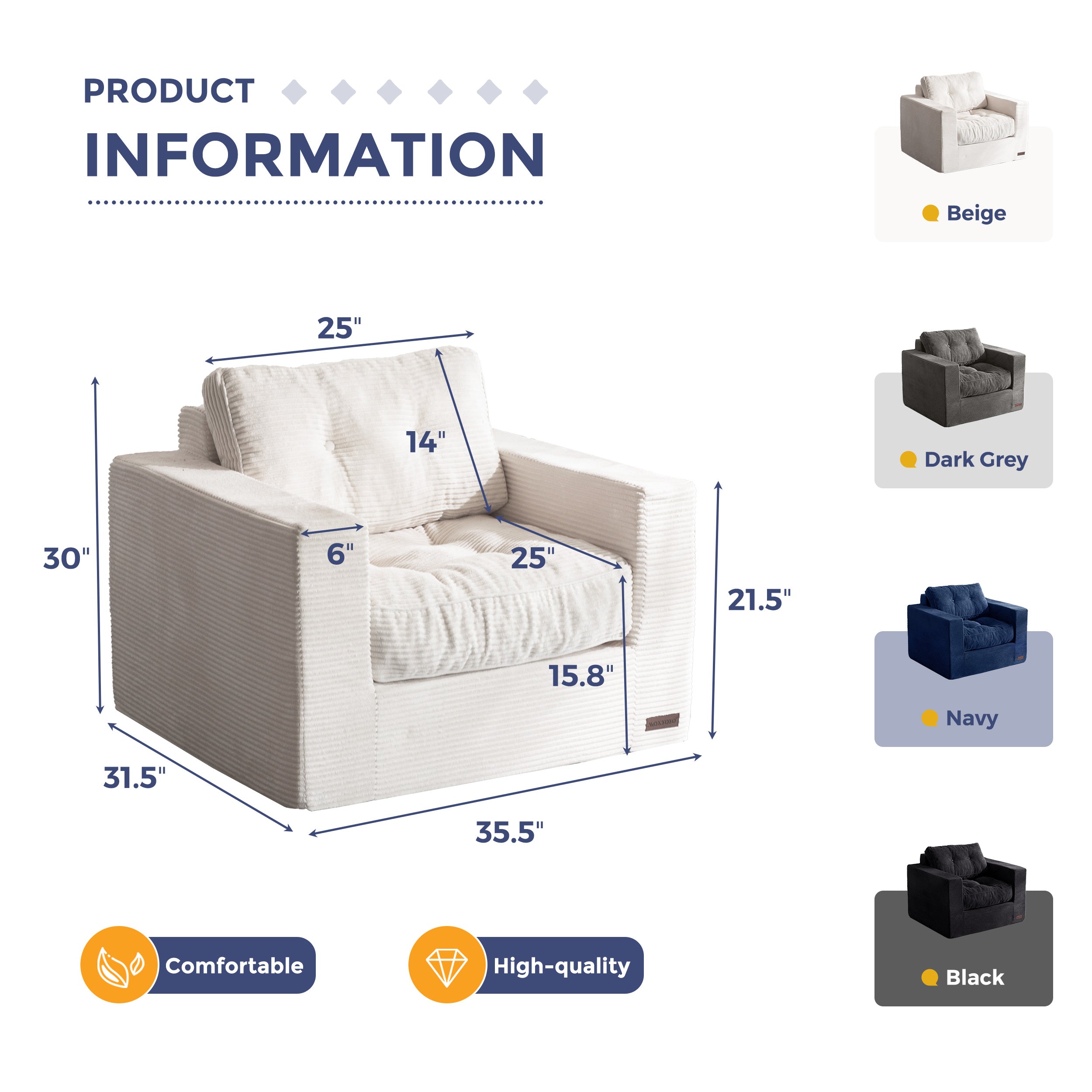 MAXYOYO Large Bean Bag Chair for Adults - Soft Upholstered Floor Sofa with Armrests, Tufted Cushion & Backrest - Portable Sofa in A Box - Perfect for Bedroom, Living Room & Dorm - Comfortable Beige Boneless Couch for Relaxing, Gaming & Movie Nights