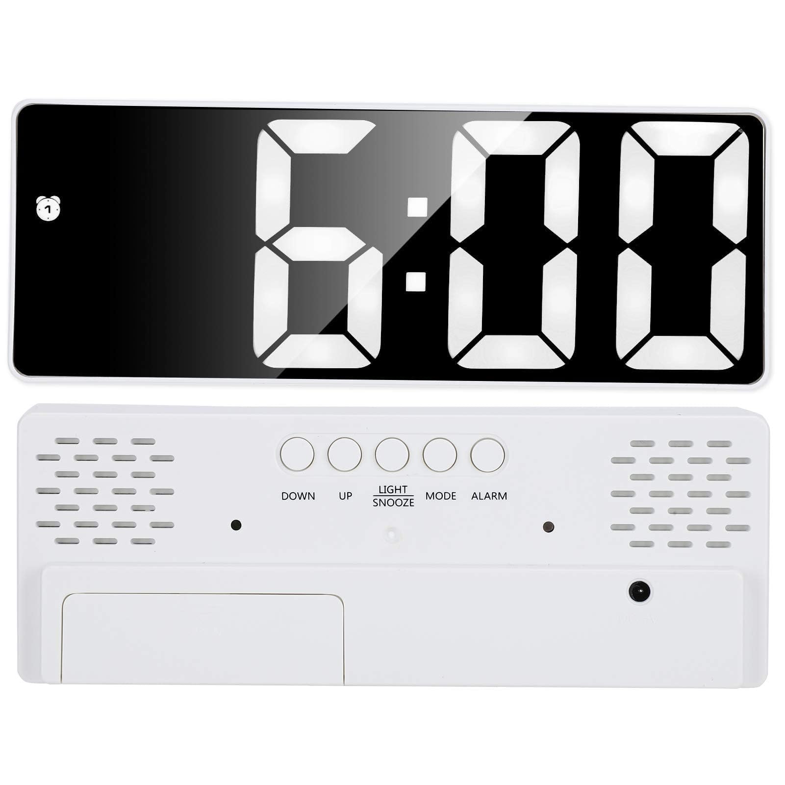 Digital Alarm Clock with Adjustable Brightness - Mirror Surface LED Desk Clock for Bedroom, Snooze Function, Voice Control, 12/24H Display | Perfect for Nightstands, Home Office & Dorm Rooms