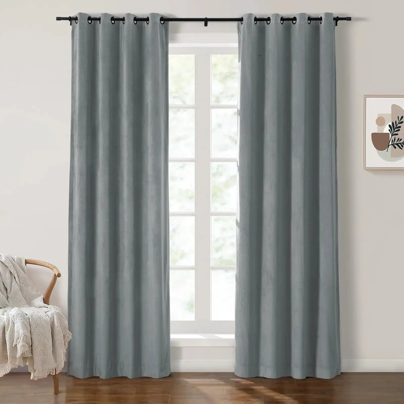 Luxury Velvet Grommet Curtains for Living Room & Bedroom - Blackout Thermal Insulated Drapes - Birkin Style Elegant Window Treatments for Home Decor