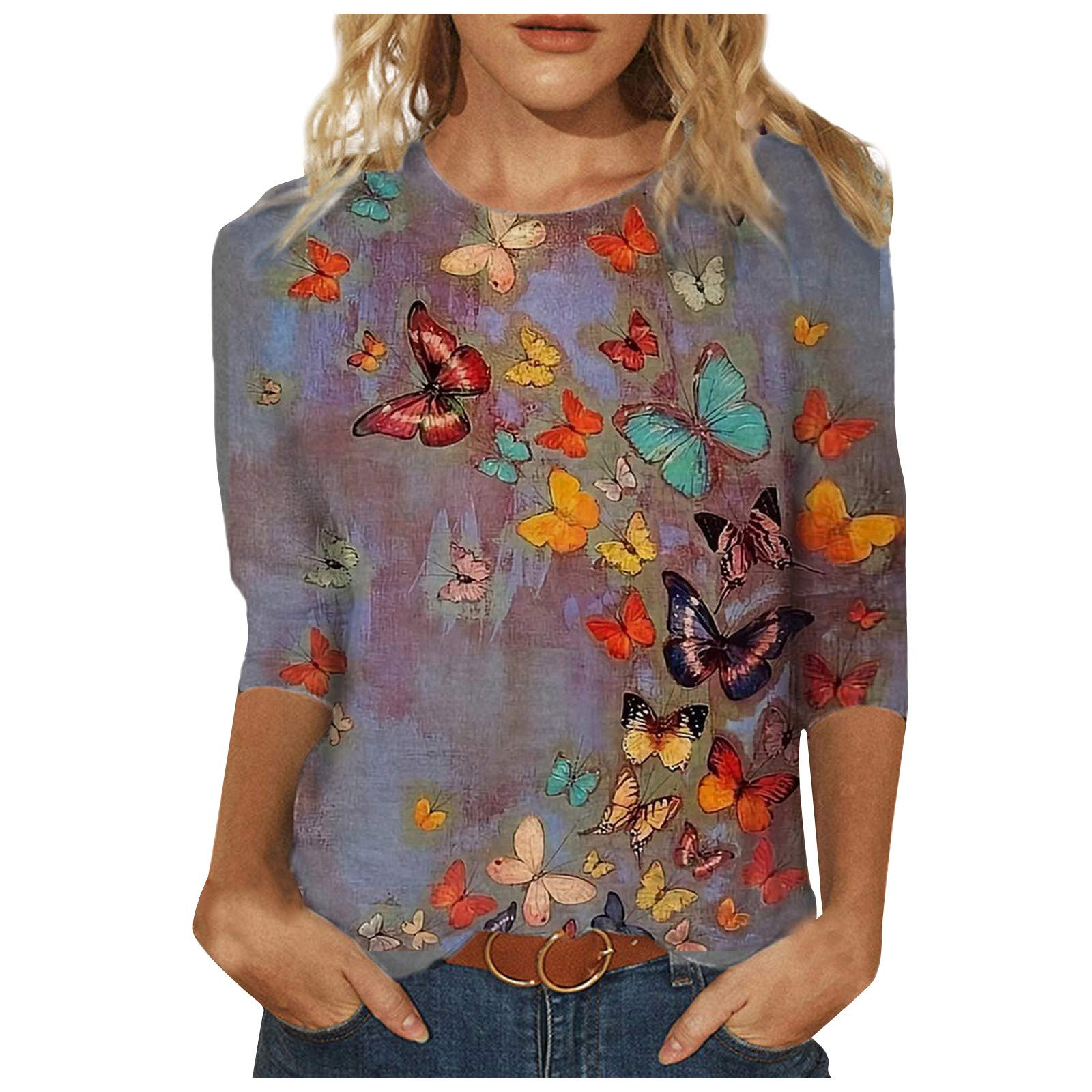 Women's Summer Tops - 3/4 Sleeve Cute Printed Blouse & Casual Loose Short Sleeve T-Shirts for Plus Size | Perfect for Beach Outings, Vacation Wear & Everyday Casual Style
