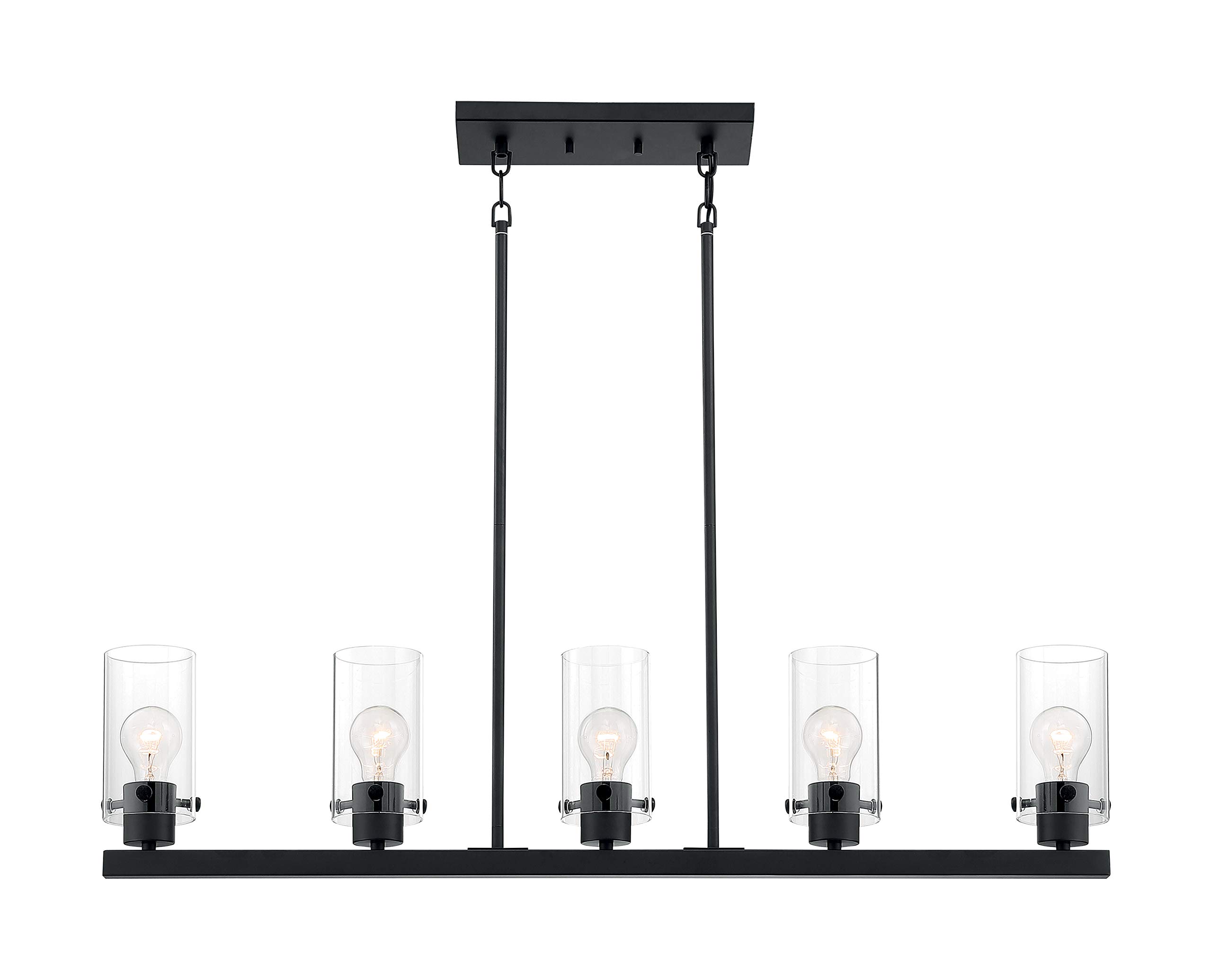 Nuvo 60/7276 Sommerset 5-Light Clear Glass Pendant Light Fixture - Matte Black Finish for Dining Room, Kitchen Island & Entryway Lighting
