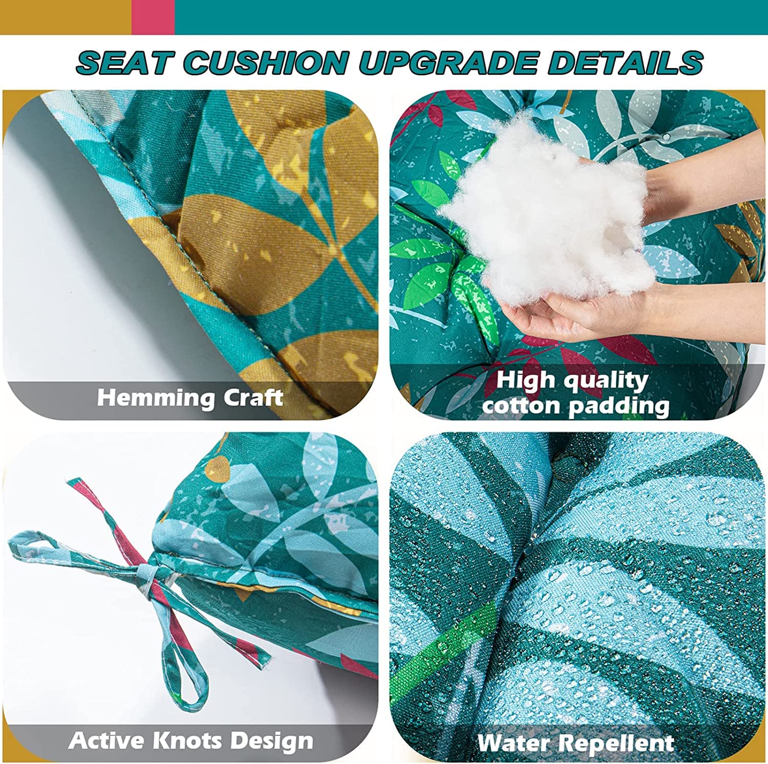 Premium Replacement Cushions for Outdoor Swing - Soft Waterproof Garden Bench Seat with Backrest & Non-Slip Ties - 40x47 Inch Overstuffed Patio Swing Cushions (Floral Pattern) - Perfect for Porch, Deck, Backyard & Garden Relaxation