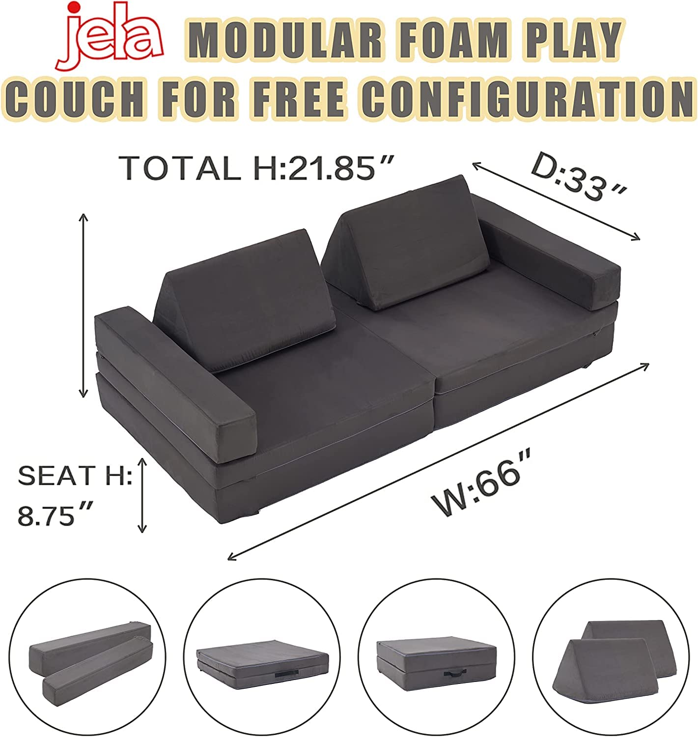 Jela Kids Couch Extended Size 8PCS Modular Foam Play Sofa for Family - 66