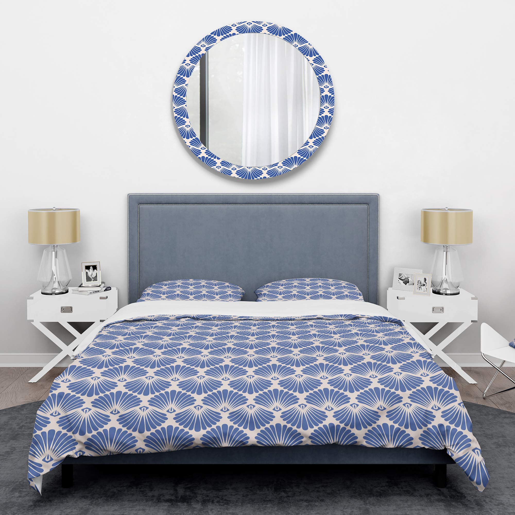 DesignQ Retro Blue Waves Mid-Century Modern Duvet Cover Set - King Size 3-Piece All Season Bedding | Vintage Inspired Blue Duvet Cover for Master Bedroom, Guest Room & Airbnb Styling