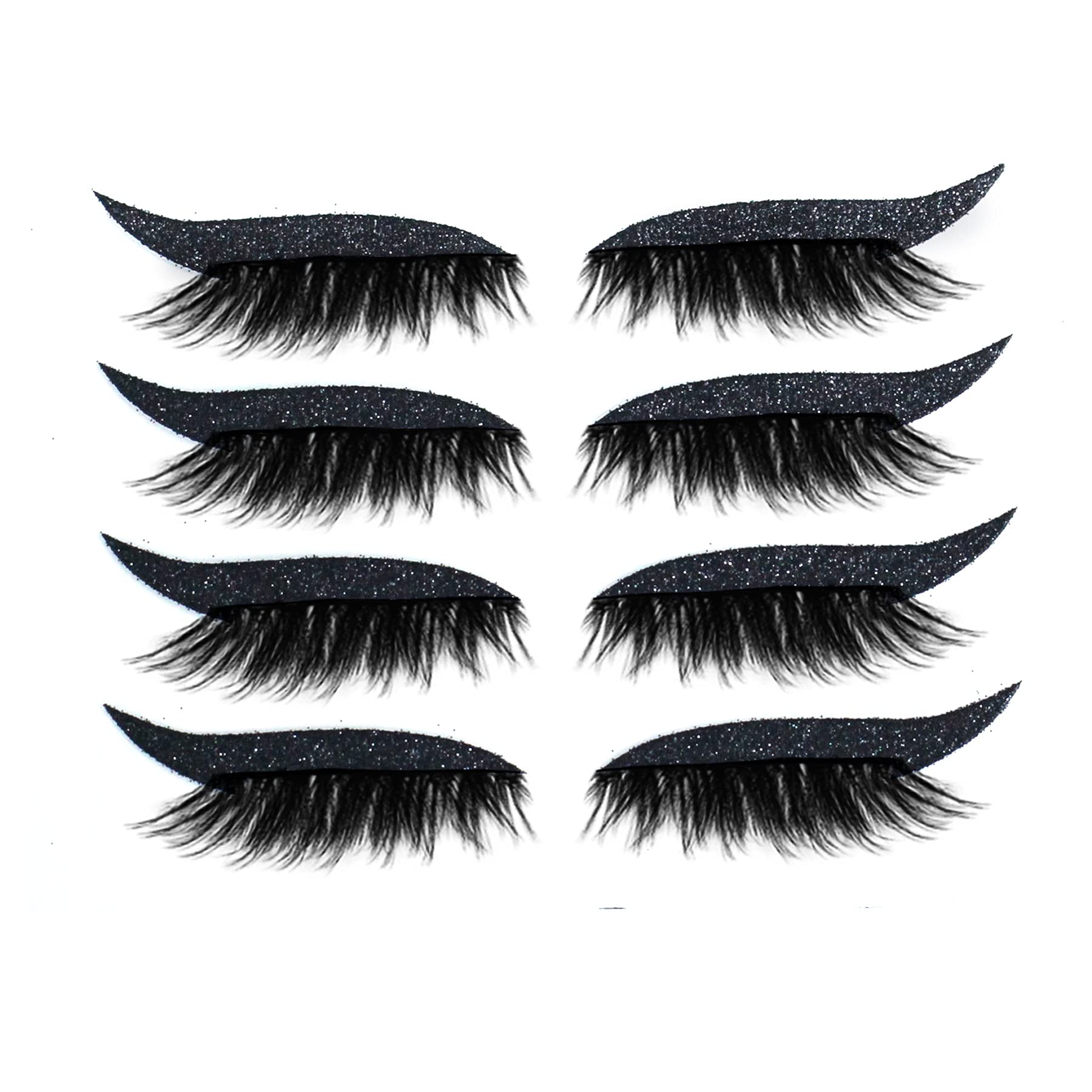 Waterproof Reusable Eyeliner Stickers with False Eyelashes - 4 Pairs Natural Looking Eyelash Stickers for Instant Easy Application | Perfect for Daily Makeup, Parties & Special Occasions (Black)