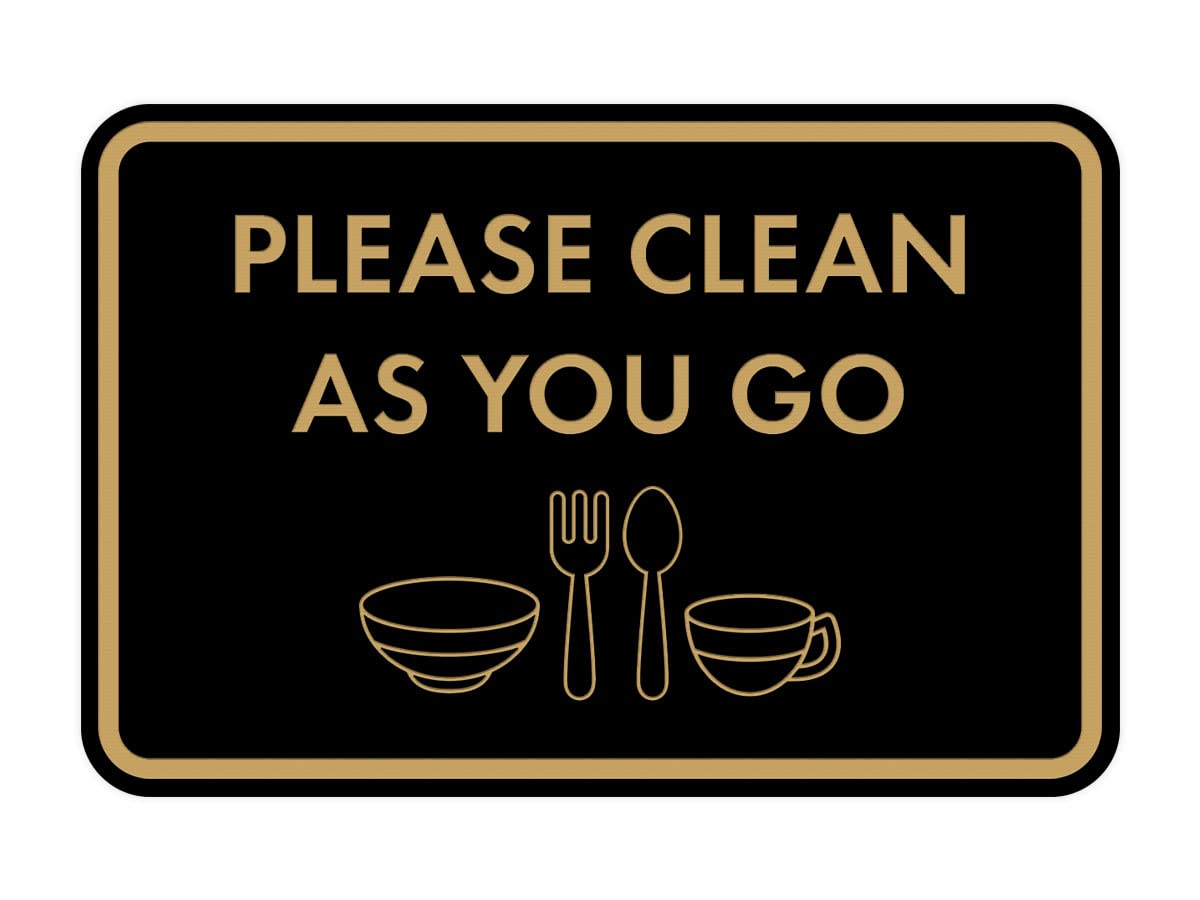 Classic Framed 'Please Clean As You Go' Sign (Black/Gold) - Small Wall Decor for Kitchen, Office, or Restaurant