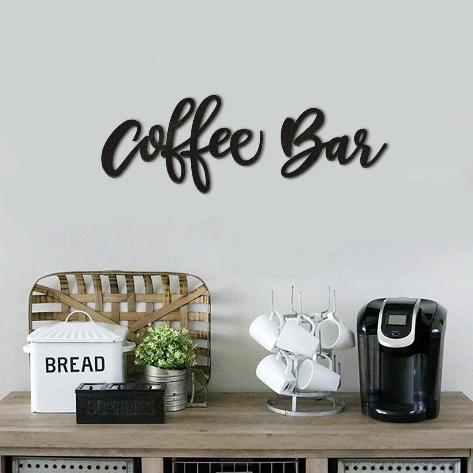 Huray Rayho Wooden Coffee Bar Sign - Rustic Farmhouse Kitchen Wall Decor for Home, Cafe & Coffee Lovers | Perfect Coffee Station Letter Sign & Unique Gift Idea (Black) - Ideal for Kitchen Decor, Coffee Shops, and Cozy Home Cafés