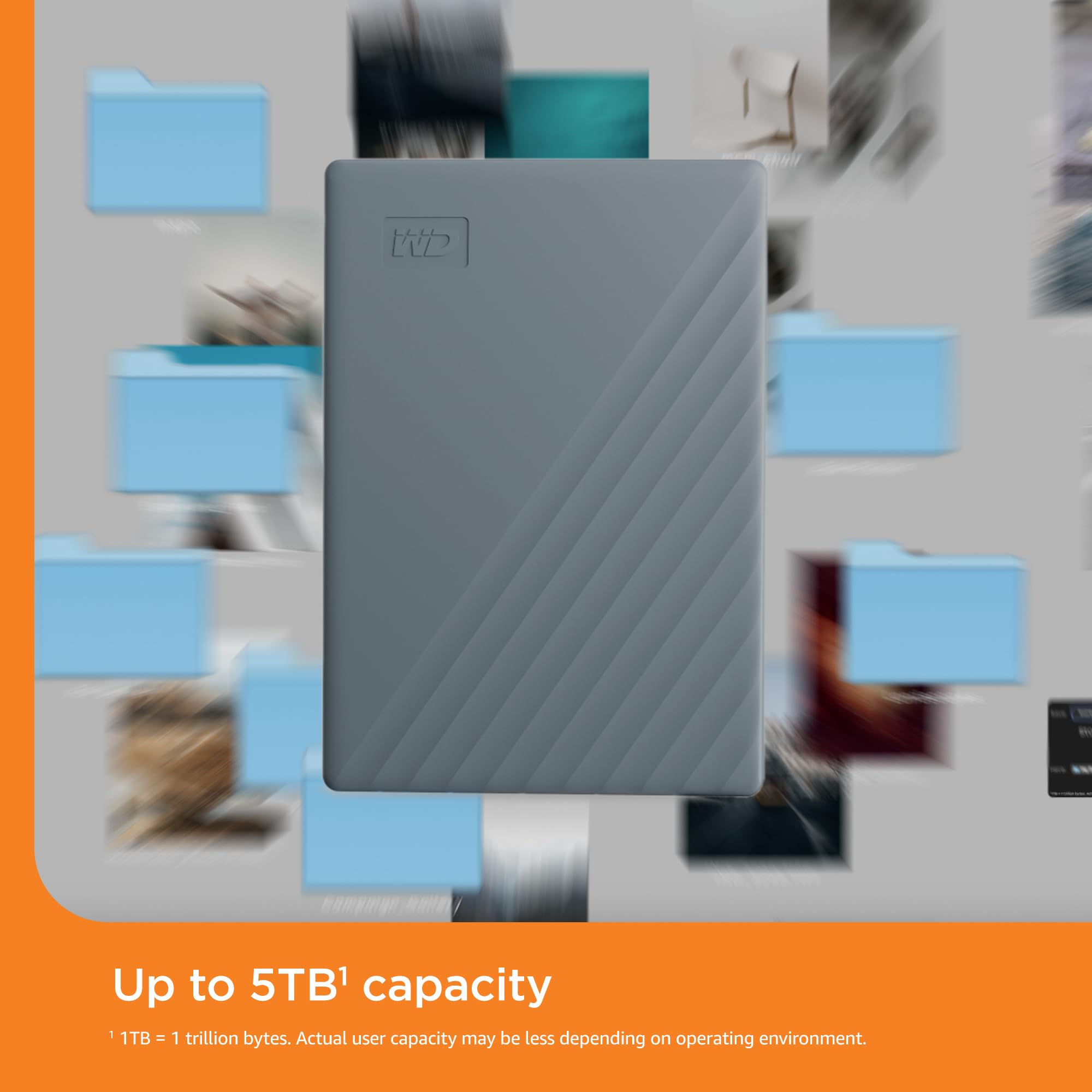 WD 2TB My Passport Portable External Hard Drive - USB-C & USB-A Compatible for Windows PC, Mac, Chromebook, PS5, Xbox - Backup Software & Password Protection (WDBRMD0020BGY-WESN) - Perfect for Data Storage, Gaming, Work & Travel Backup