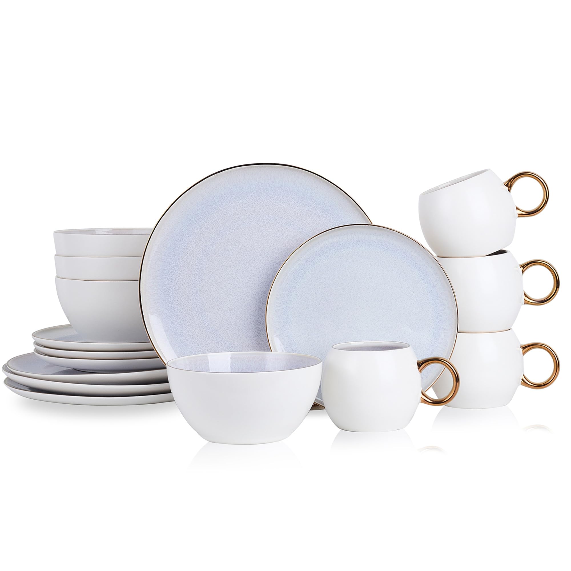 Luna Porcelain Dinnerware Set 16-Piece - 4-Person Lavender Stone Lain Dinner Plates, Bowls, Mugs & Saucers for Elegant Dining & Entertaining