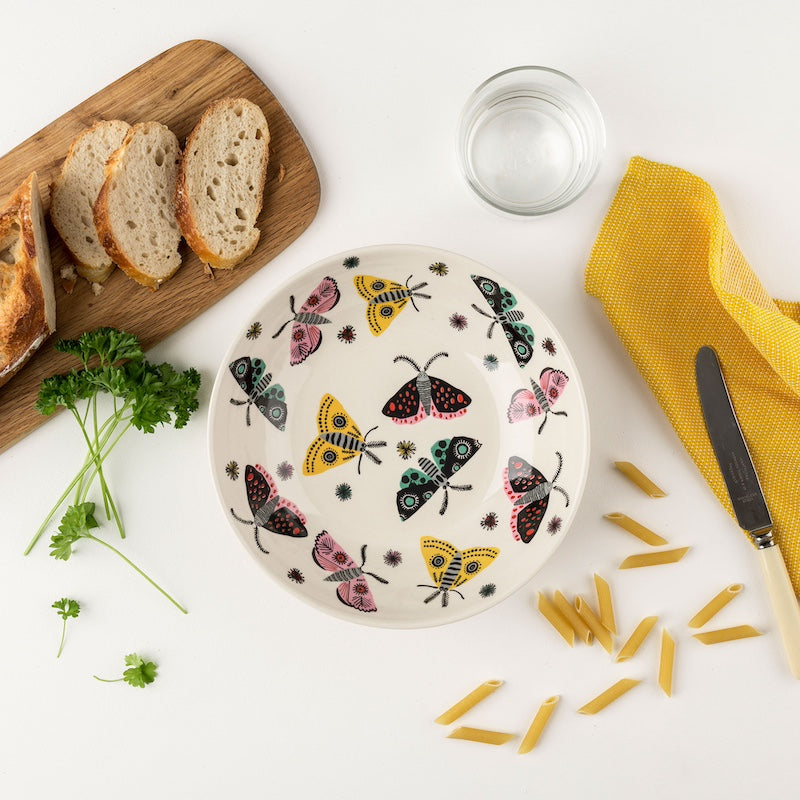Handmade Ceramic Moth Pasta Bowl - Unique Artisan Dinnerware for Pasta, Salad & Soup - Perfect for Italian Dining, Home Decor & Gift Giving