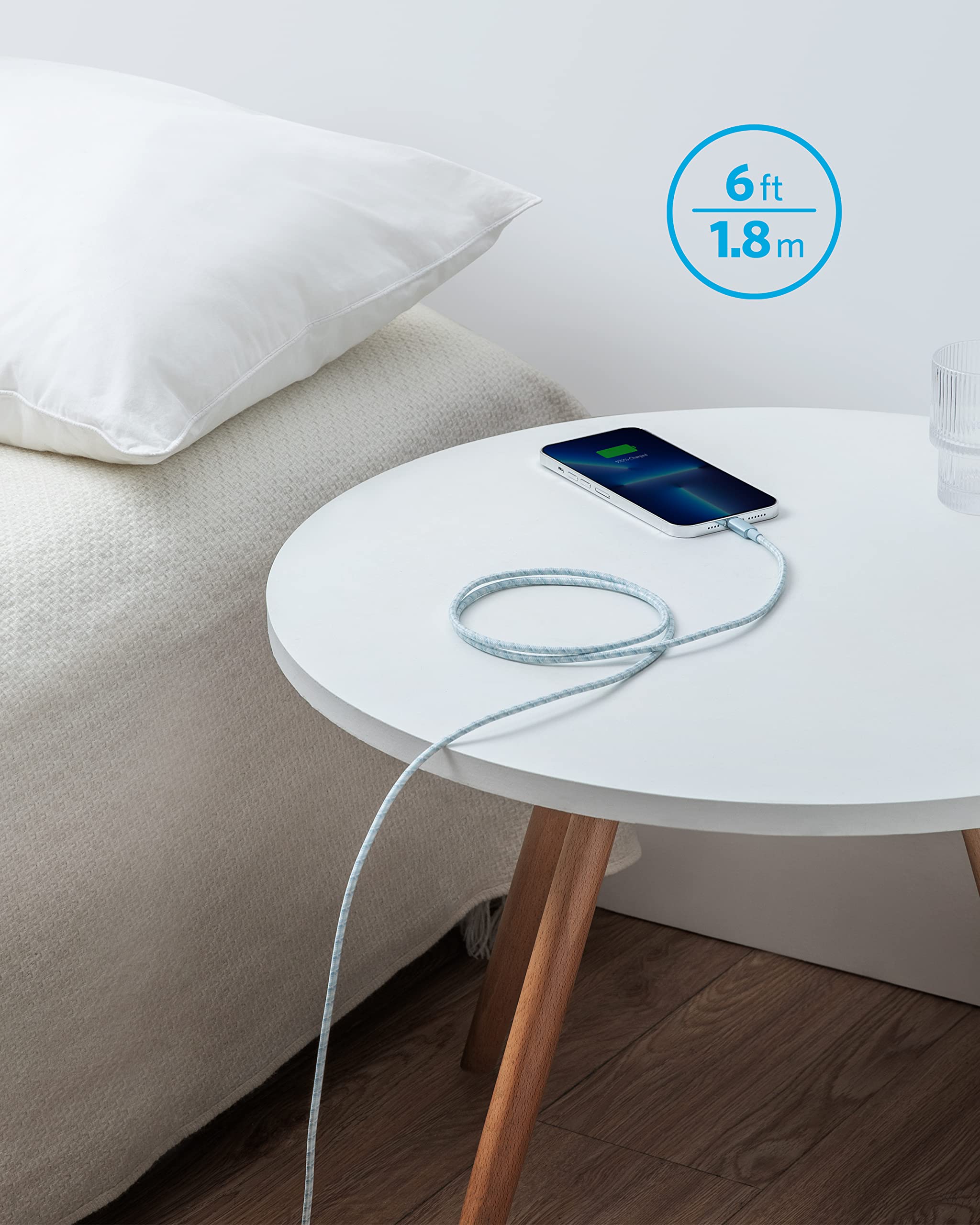 Anker MFi Certified Nylon USB C to Lightning Cable 6FT - Fast Charging & Durable for iPhone 14/13/12/11/X/8 & More (Blue) | Perfect for Home, Office & Travel Charging