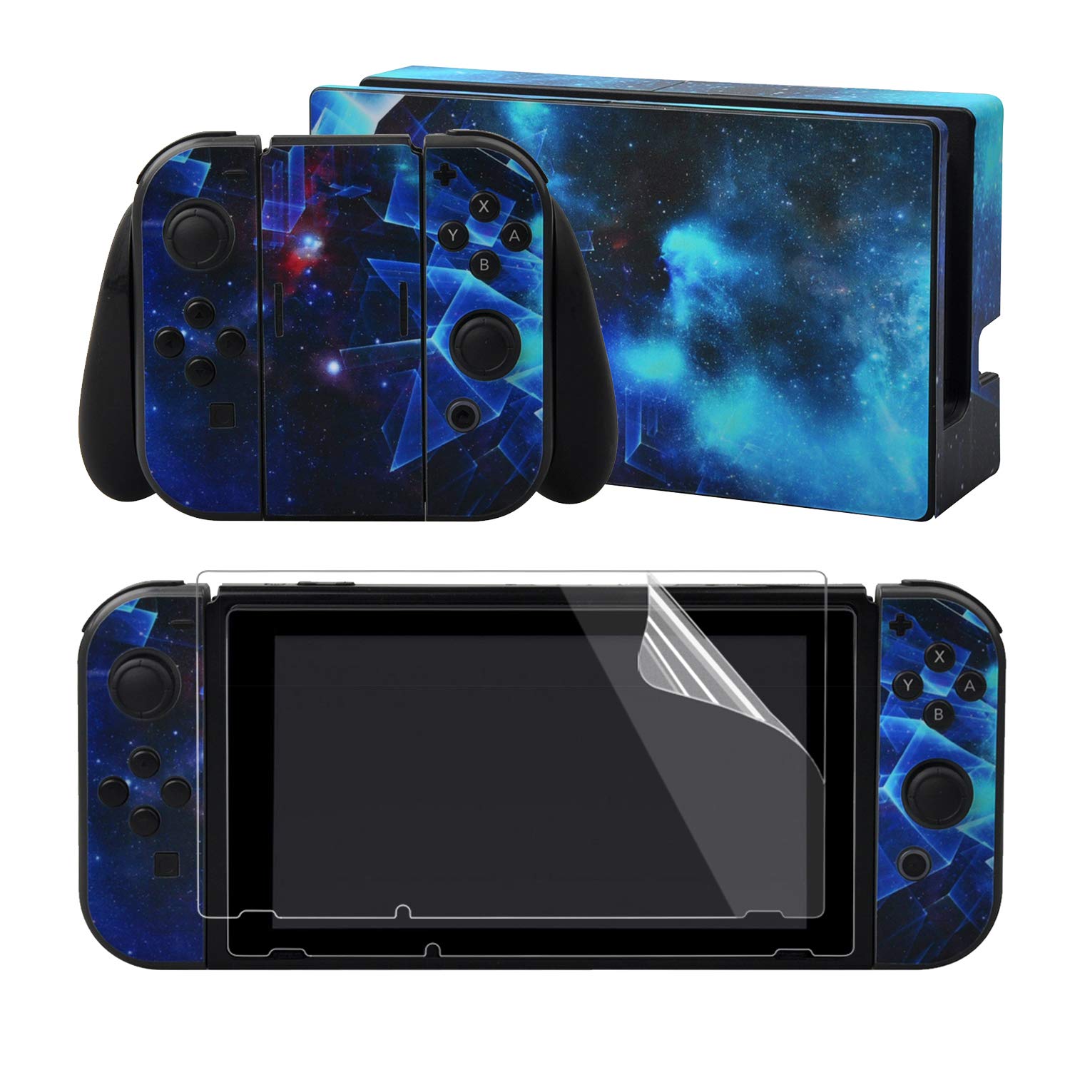 eXtremeRate Galaxy Skin Sticker for Nintendo Switch Console, Joycon & Dock with 2 Screen Protectors - Multi-Dimensional Design for Gaming Protection & Customization | Perfect for Switch Accessories, Gaming Setup & Personalization