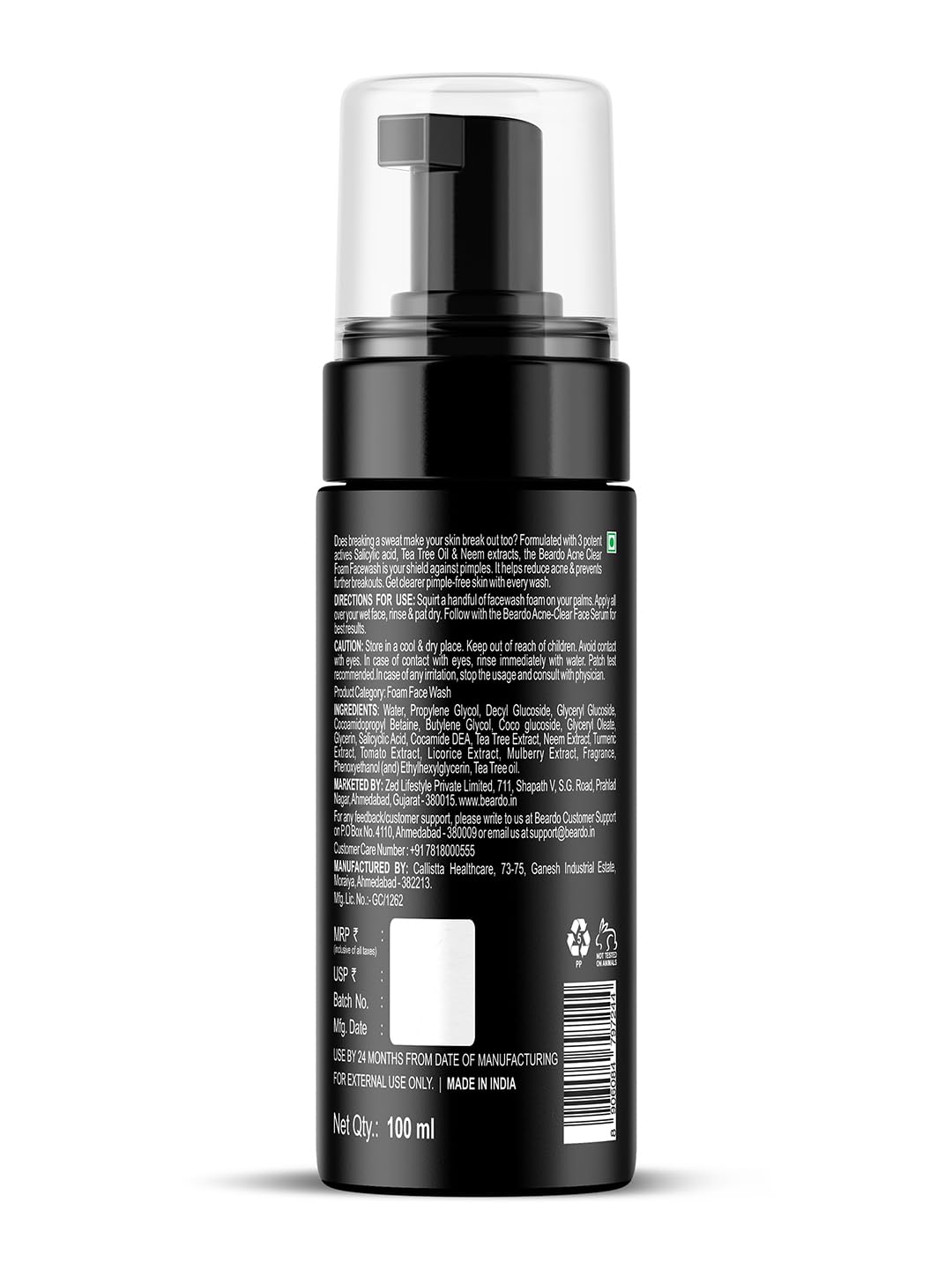 Beardo Acne Clear Foam Face Wash for Men - 100ml | 3-in-1 Acne Treatment with 2% Salicylic Acid | Oil-Free & Pimple Control | Perfect for Daily Skincare Routine & Gym Aftercare
