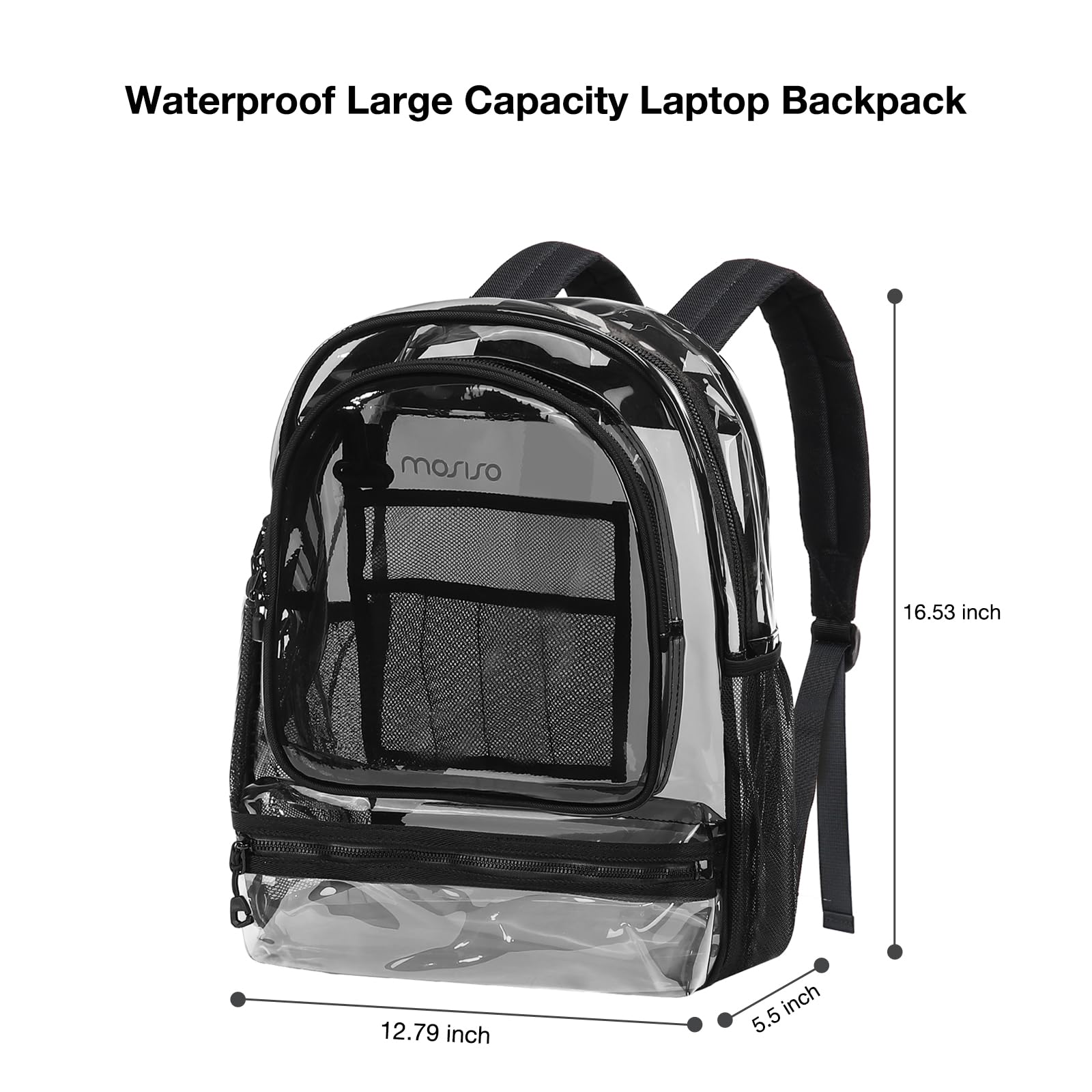MOSISO 15.6-16 Inch Waterproof Laptop Backpack - Large Capacity Business Travel Bag with Reinforced Strap, Stylish TPU Transparent Design for Men & Women - Perfect for Work, School, Airplane & Daily Commute