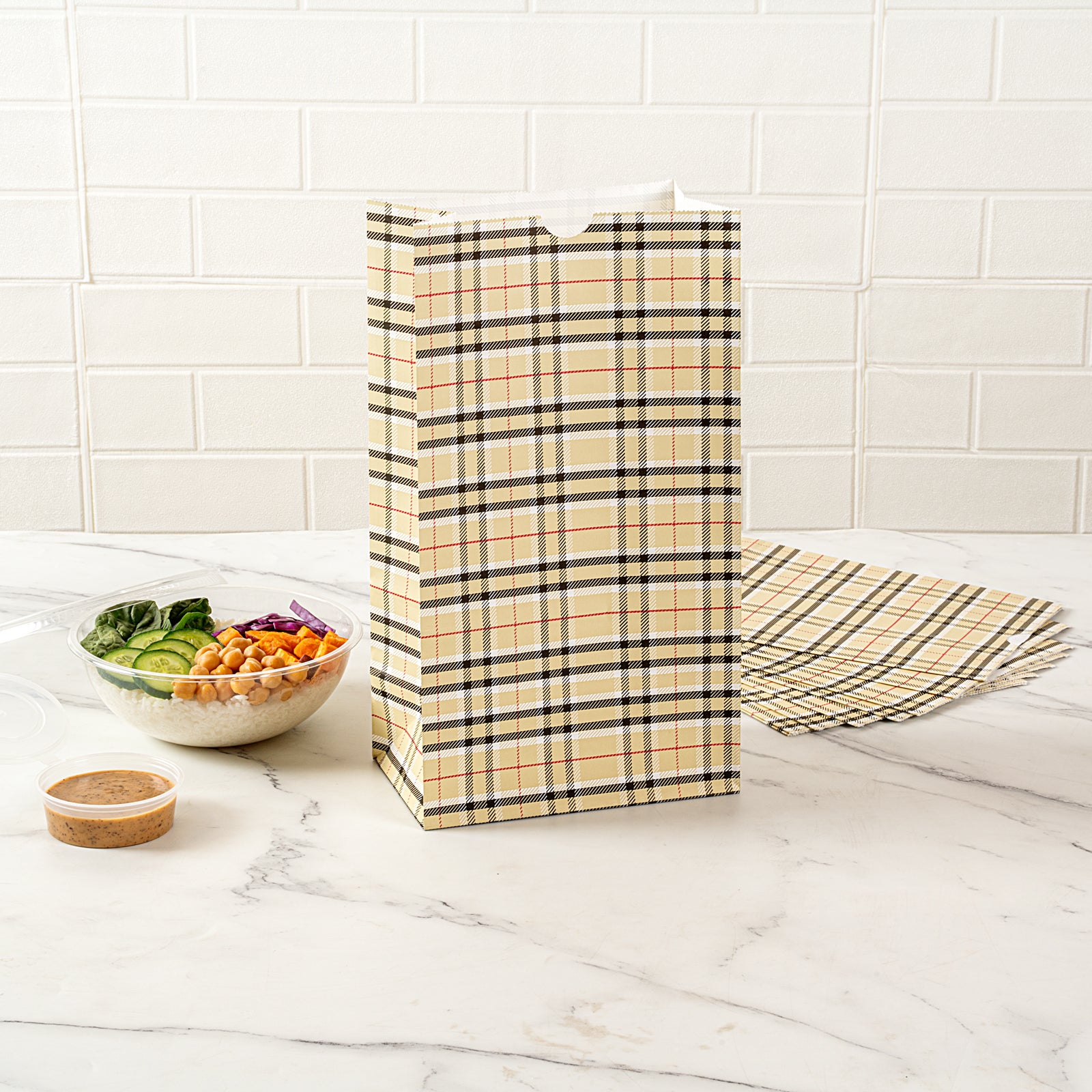Stylish Plaid Paper Bags 12 lb Capacity 7 x 4.25 x 12.5 Inches - 100 Count Box - Perfect for Gift Wrapping, Party Favors & Retail Packaging