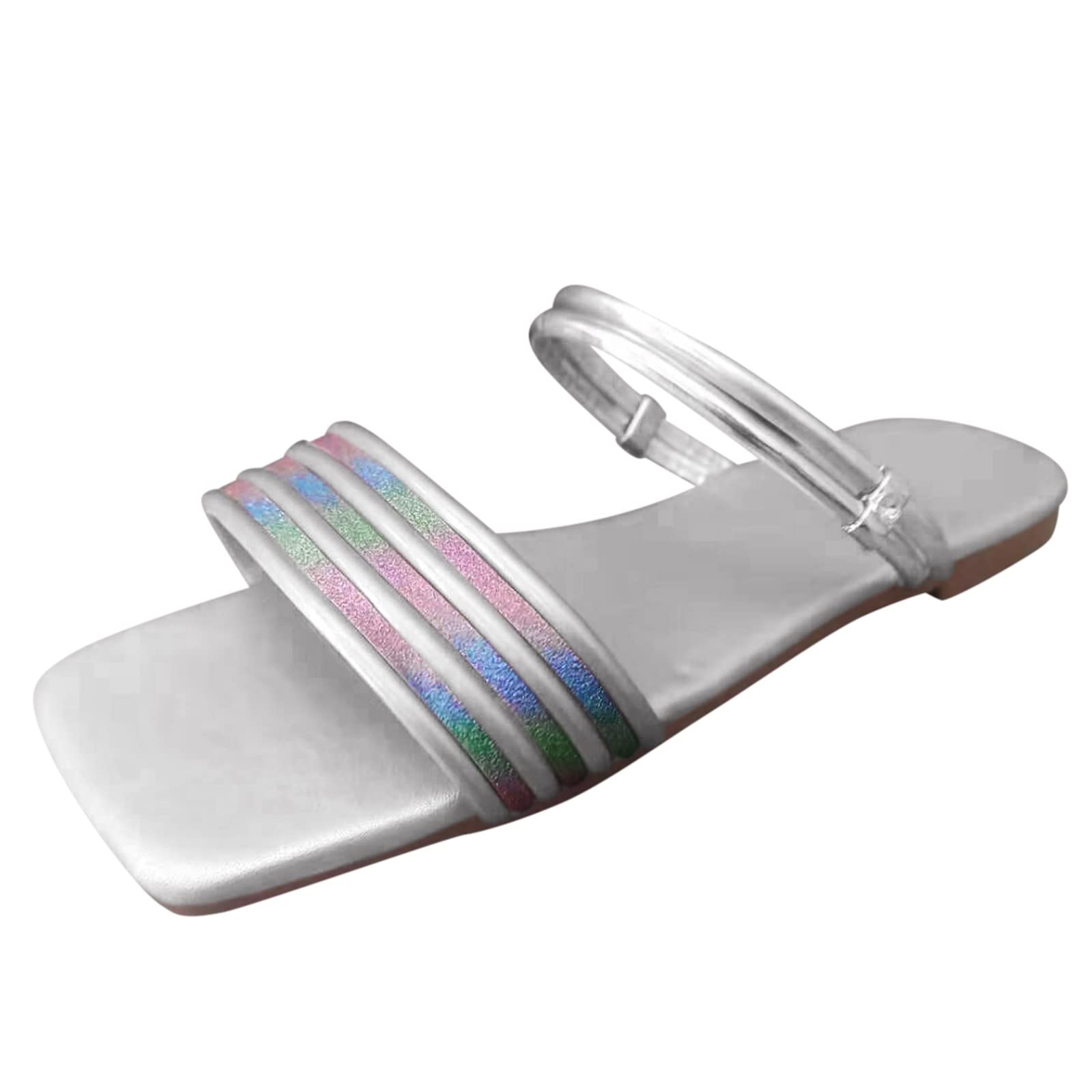 Women's Fashion Summer Colorful Rhinestone Lightweight Flat Beach Sandals - Sporty Comfortable Casual Shoes for Outdoor, Vacation & Daily Wear - Black (VR45W)