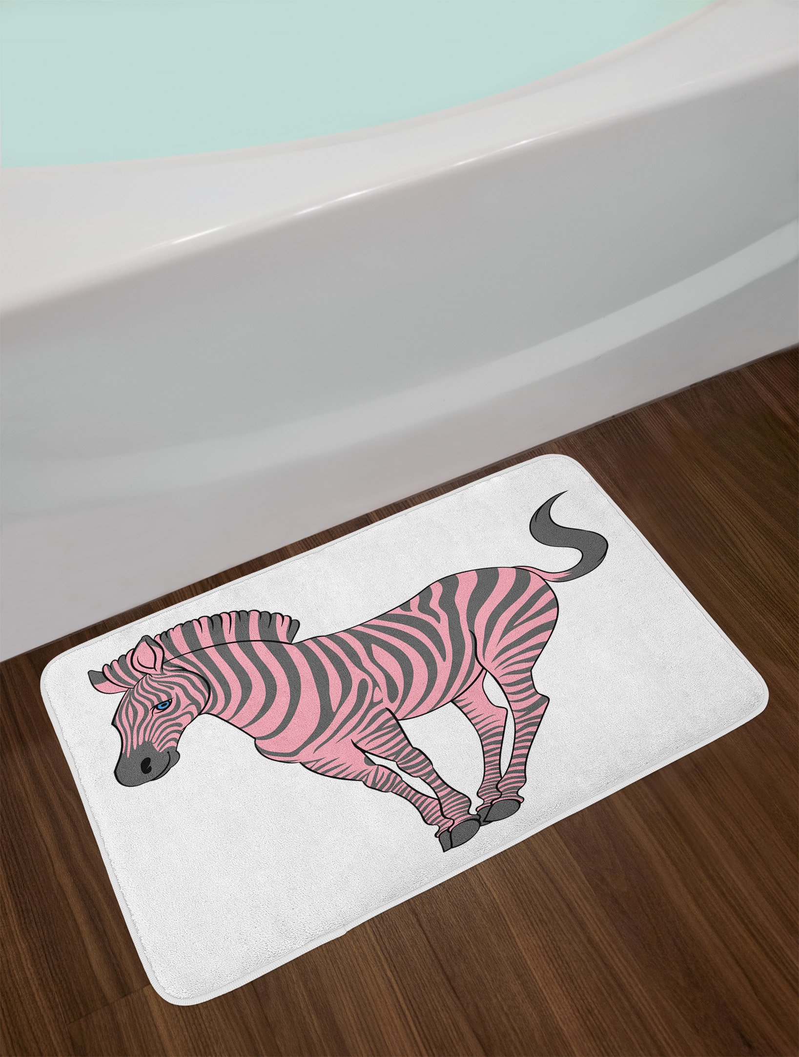 Ambesonne Plush Pink Zebra Bath Mat with Non-Slip Backing, 30.2 x 20 Inches - Funny Zoo Wild Horse Design for Bathroom Decor, Soft & Absorbent - Perfect for Kids' Rooms, Guest Bathrooms, and Themed Home Decor