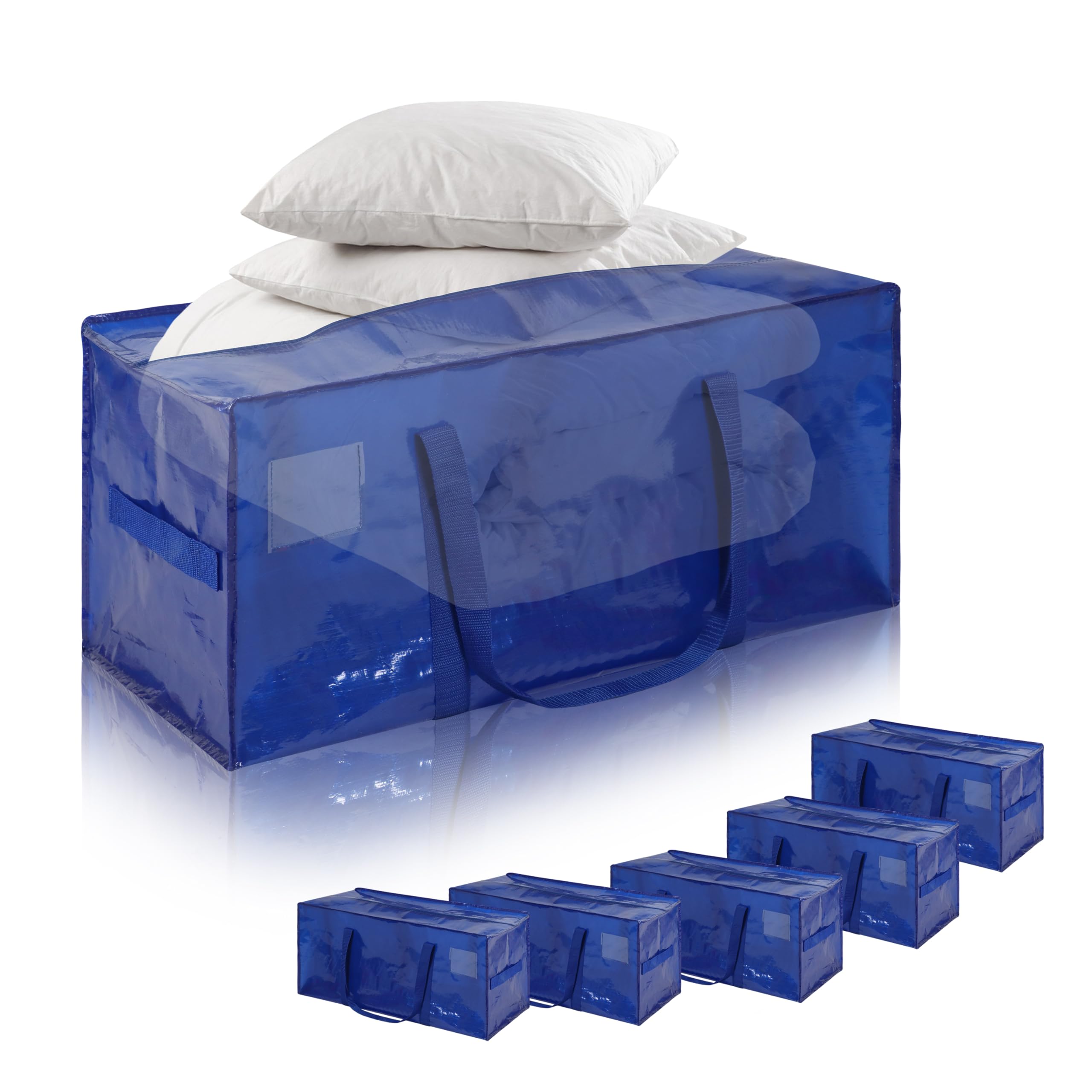 Heavy Duty Moving Bags 6 Pack - Extra Large Storage Totes with Reinforced Zippers for Moving Supplies, Clothes Storage, College Dorm Essentials & Travel Accessories | Durable Moving Box Alternative for Home Organization, Packing & Relocation (Blue)
