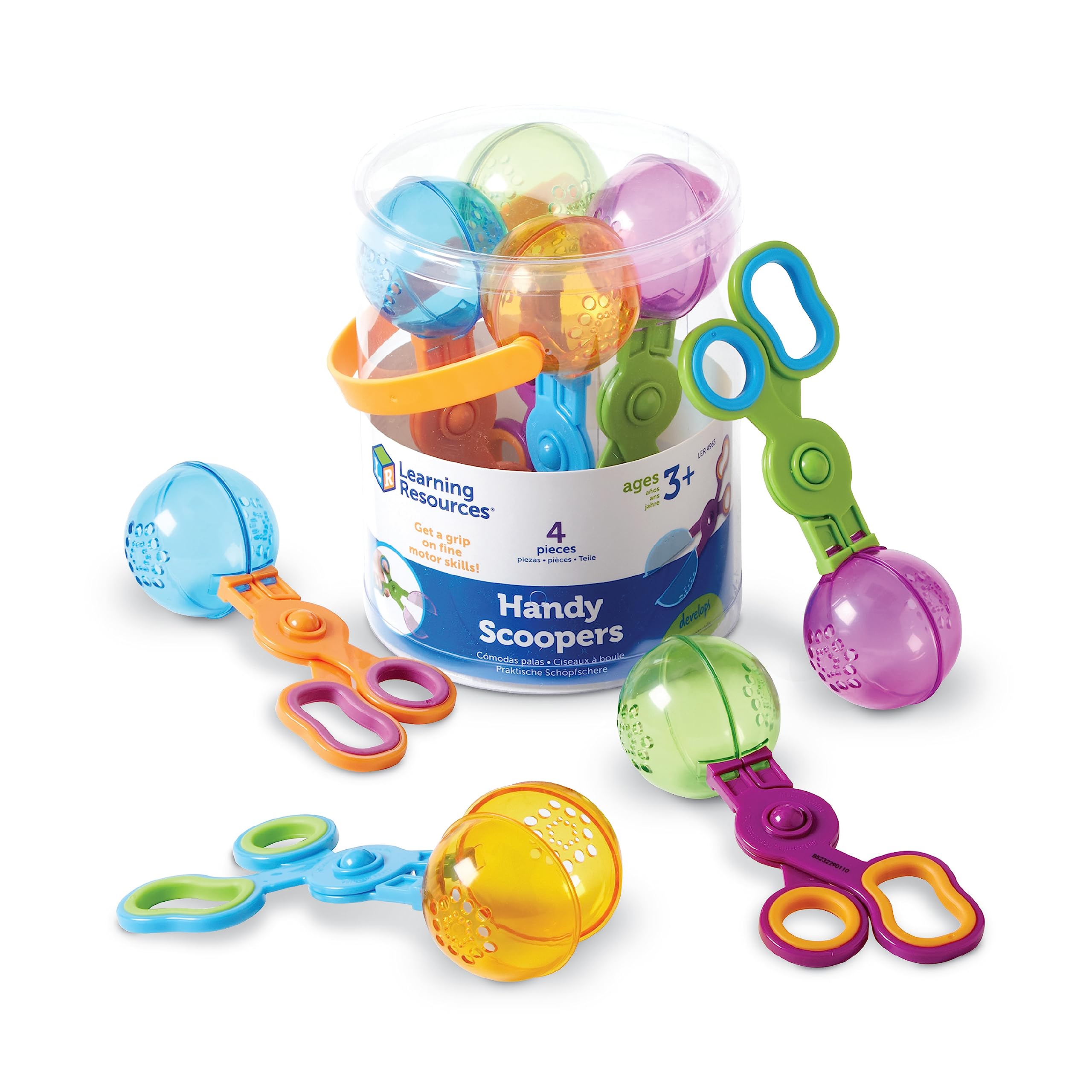 Learning Resources Handy Scoopers - 4 Piece Fine Motor Skill Toys for Toddlers Ages 3+, Sensory & Sandbox Tools, Kids Tweezers for Early Learning - Perfect for Sand Play, Sensory Bins & Preschool Activities