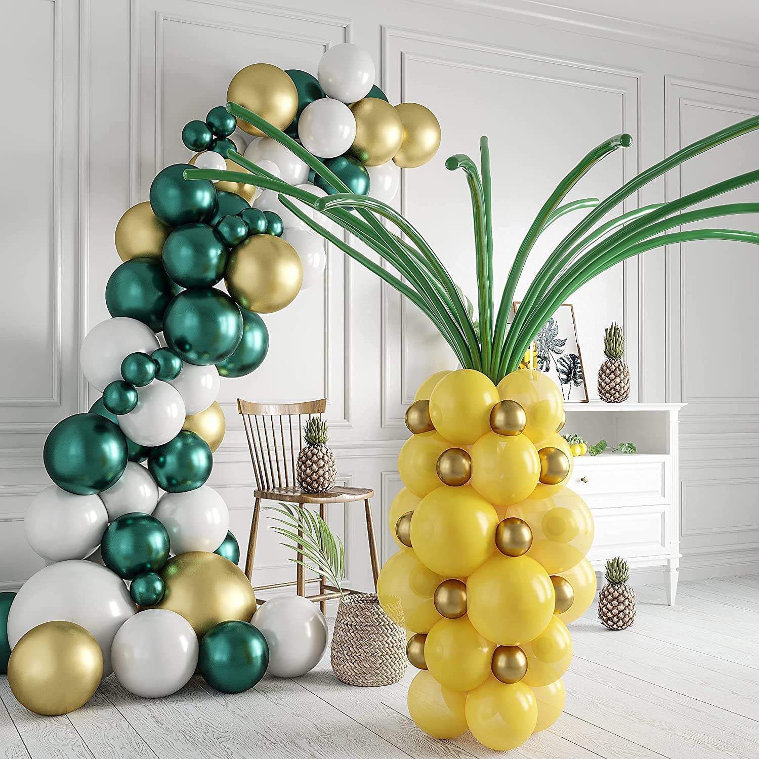 Fresh Pineapple Garland Set - Tropical Party Decor for Summer, Luau, and Hawaiian Themed Events