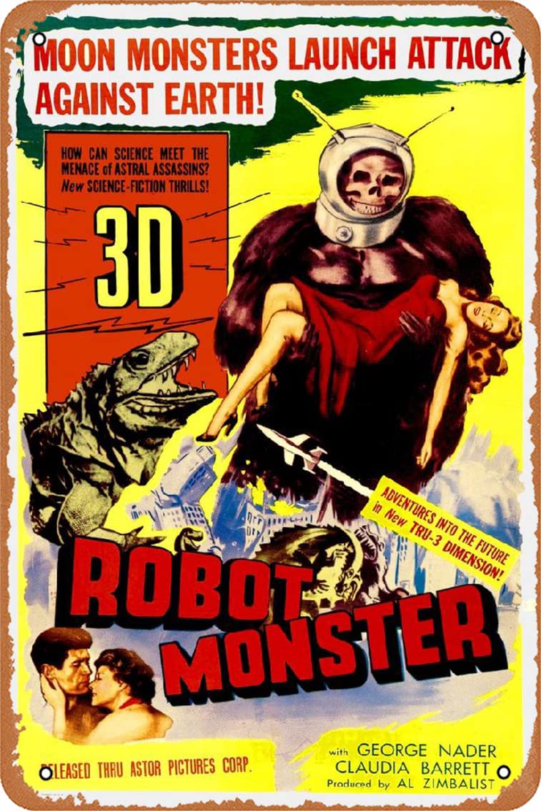 Robot Monster Vintage Movie Poster - Retro Metal Tin Sign 8x12 Inch - Classic Sci-Fi Film Memorabilia for Home Theater, Man Cave & Office Decor