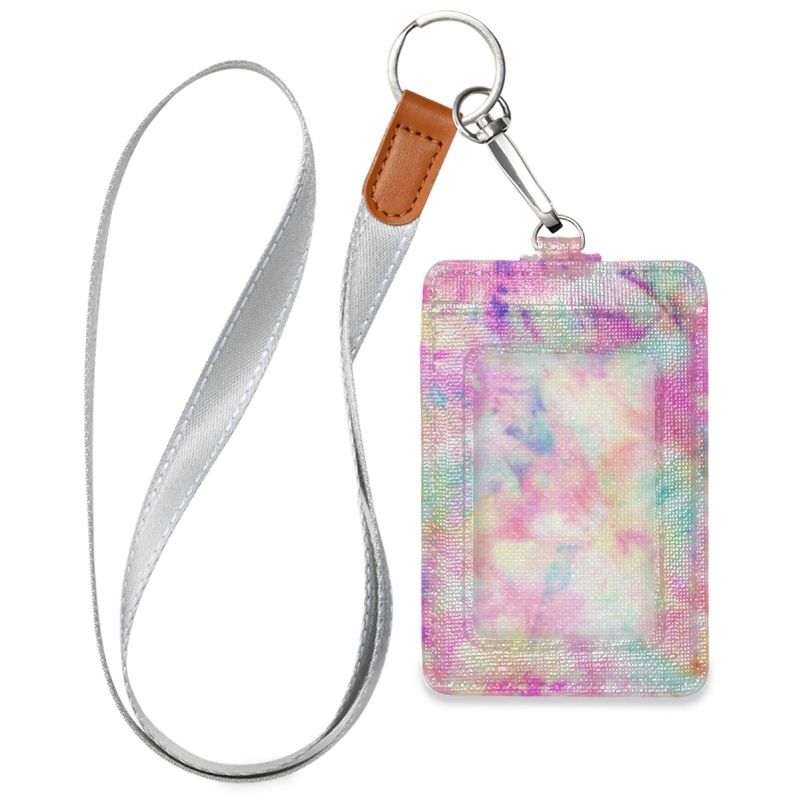 Vibrant Tie Dye PU Leather ID Badge Holder - Waterproof Card Case with Adjustable Neck Lanyard & Keychain - Perfect for Work, School, Events & Conventions
