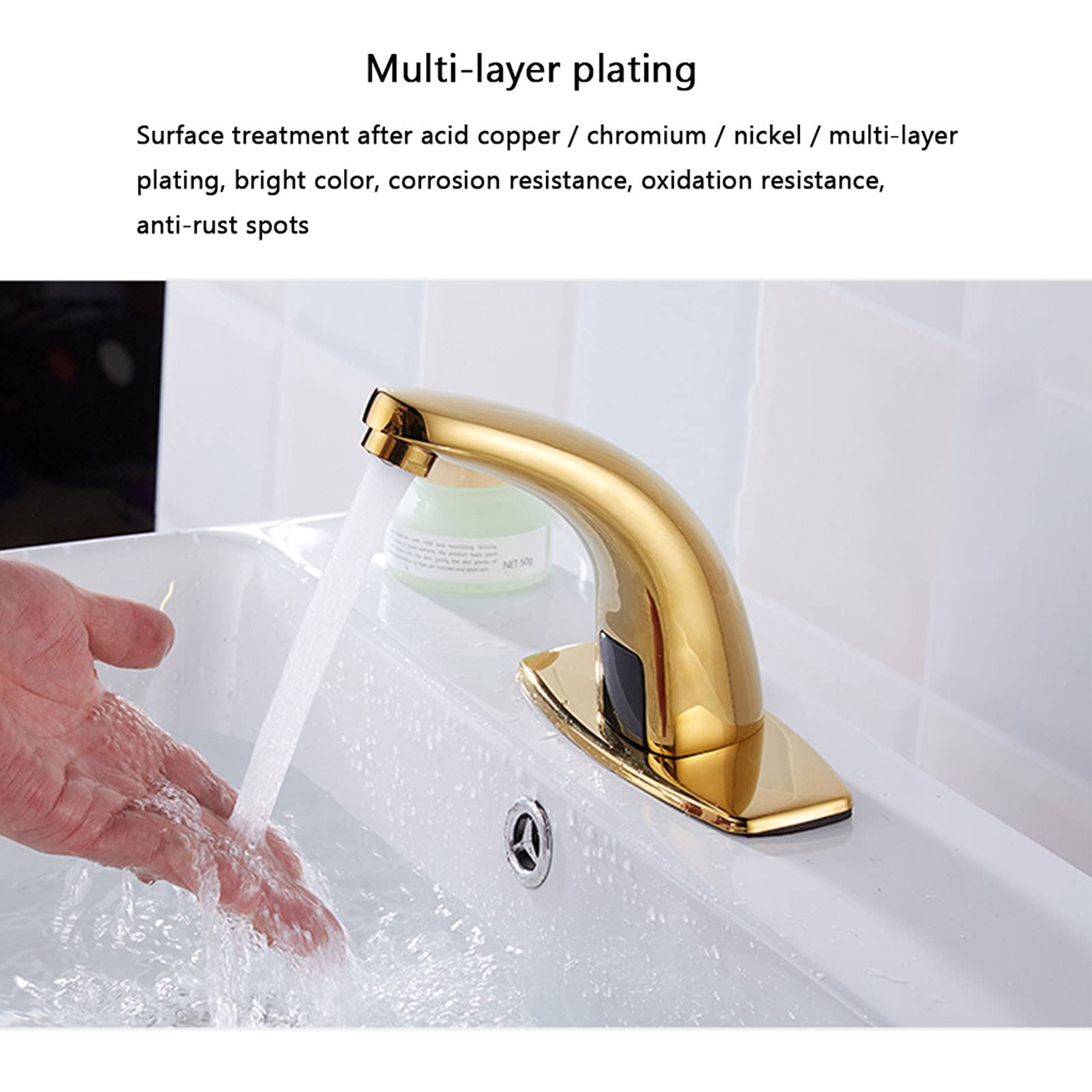 Automatic Sensor Faucet - Brass Smart Touchless Kitchen & Bathroom Sink Faucet with 4AA Battery Power, G1/2 Water Pipe Diameter, Golden Finish for Hygienic Hands-Free Washing (Ideal for Home, Restaurant, and Public Restrooms)