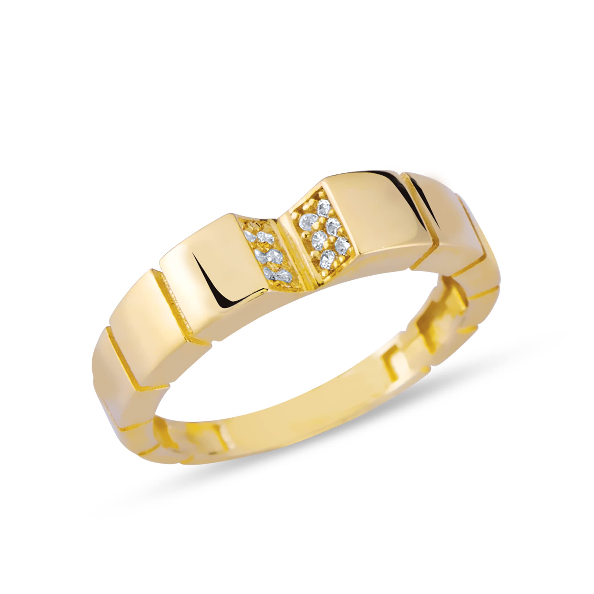 14K Solid Gold Stackable V-Shaped Wedding Band Ring for Women - Cubic Zirconia (CZ) Geometric Design, Thick Comfort Fit, Anniversary & Valentine's Day Gift - Perfect for Bridal Sets, Stacking Rings & Everyday Elegance
