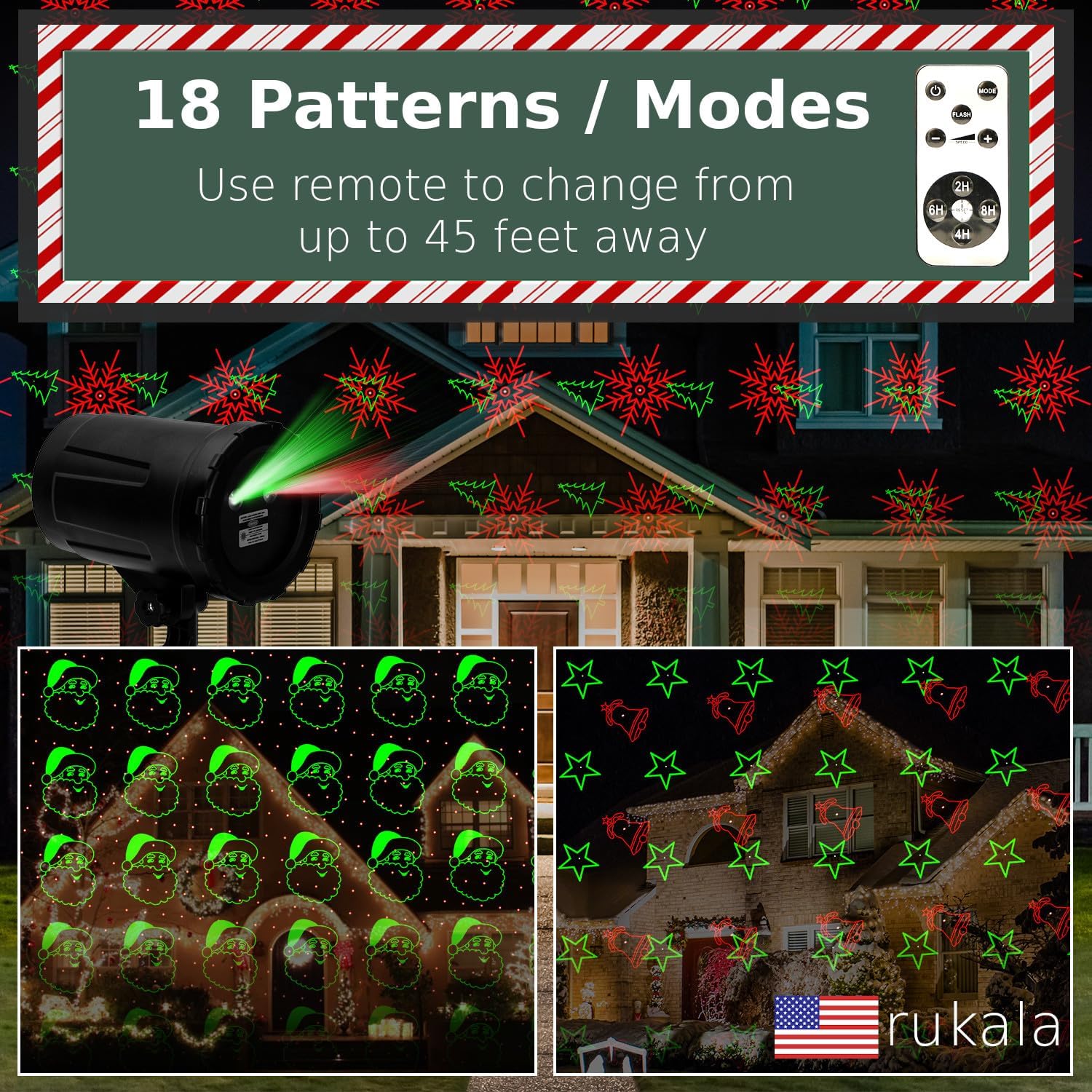 Christmas Laser Projector Lights Outdoor with Remote & Timer - 18 Festive Red & Green Patterns for Holiday Decorations - Perfect for Yard, House, and Party Decor