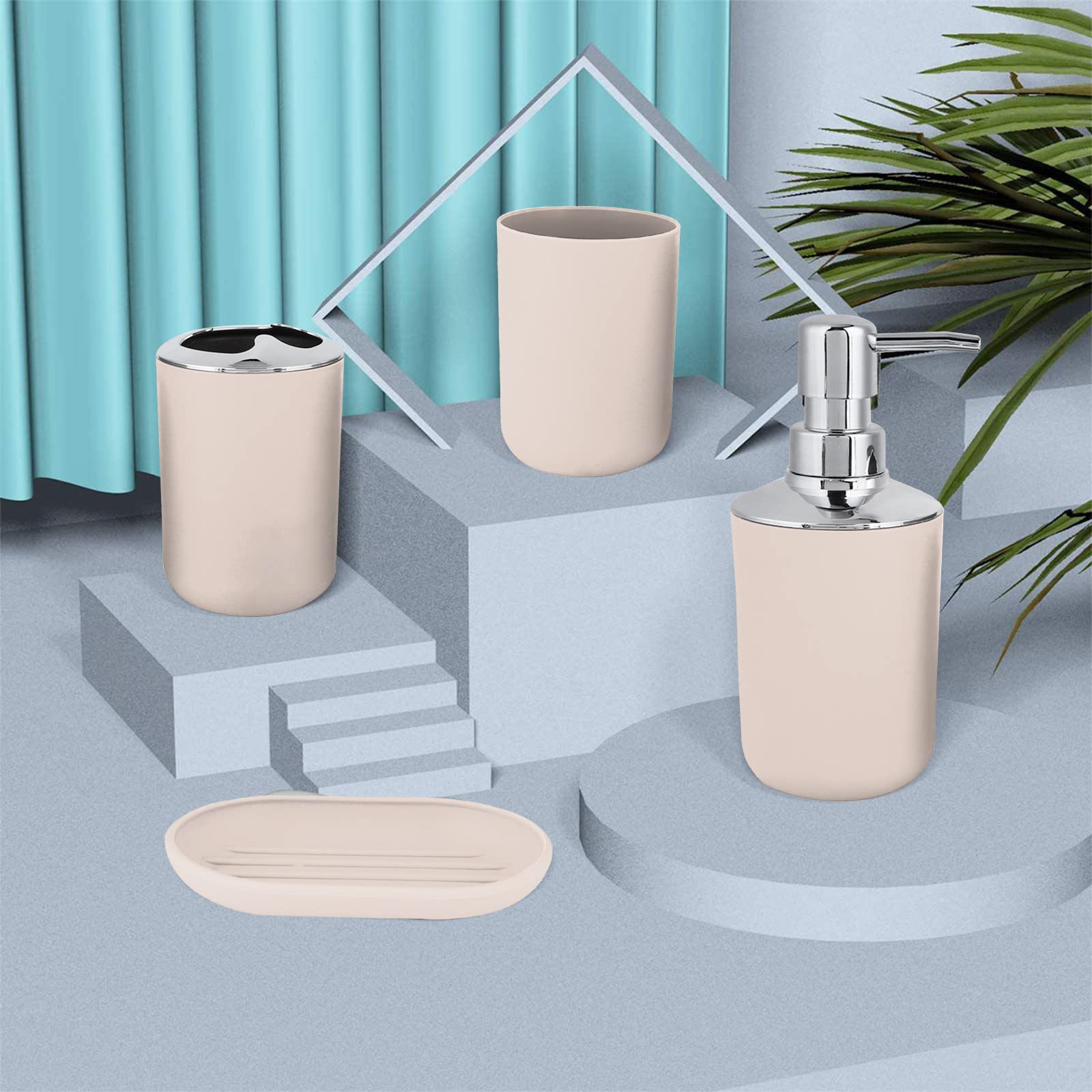 MIANHT 4-Piece Modern Bathroom Accessory Set - Soap Dispenser, Toothbrush Holder, Drinking Cup & Soap Dish | Stylish Vanity Organizer for Bath, Guest Room & Spa Decor