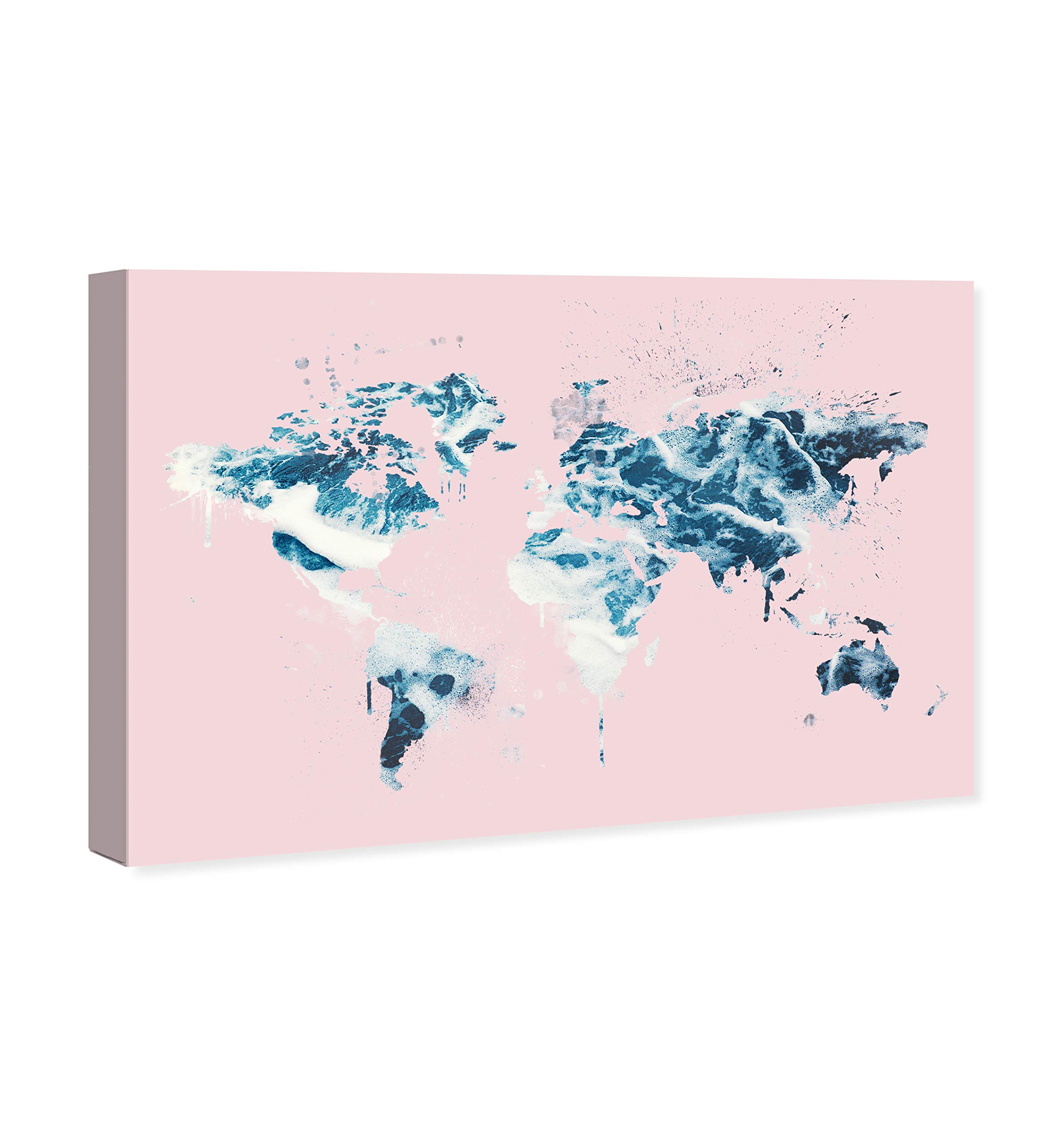 Oliver Gal Artist Co. World Map Wall Art Canvas Print - Millennial Pink & Blue Home Decor, 24x16 Inches - Perfect for Living Room, Bedroom or Office Decor