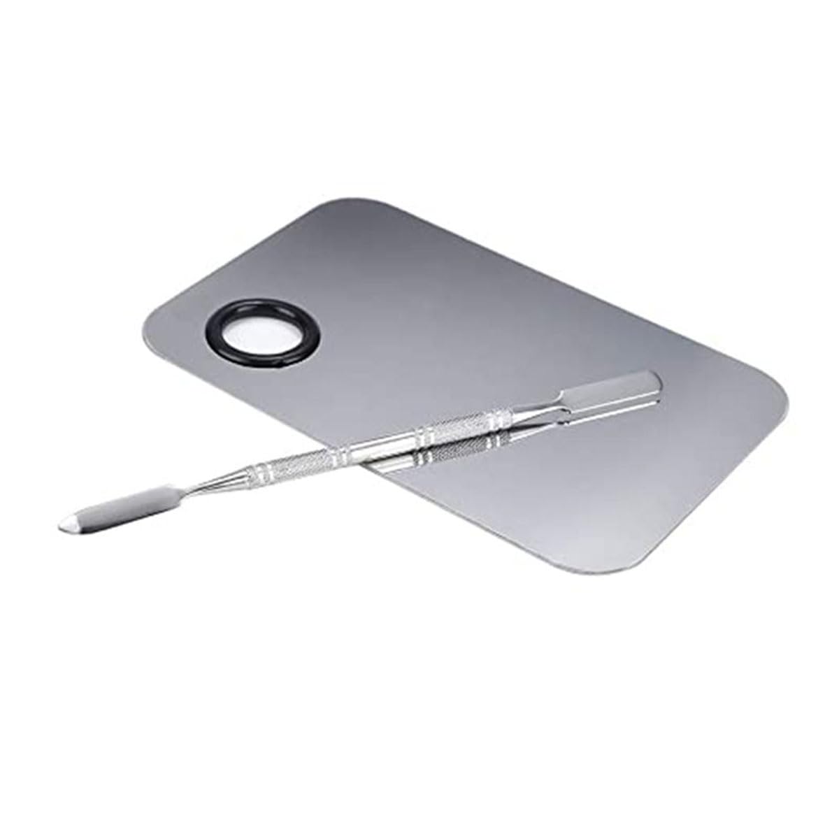 Professional Stainless Steel Makeup Palette with Spatula - Cosmetic Mixing Tray for Foundation, Nail Art & Makeup Blending - Perfect for Salon, Home Use & Professional Makeup Artists