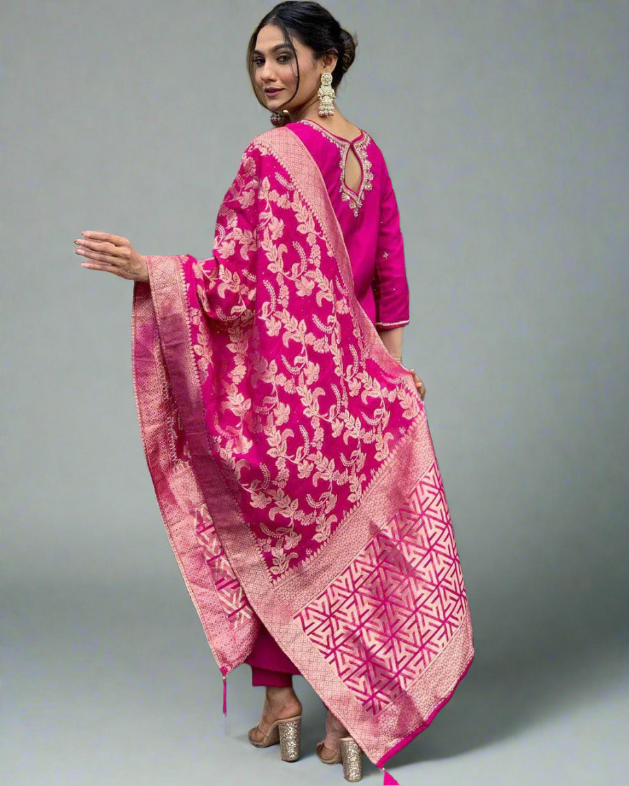 Elegant Dark Pink Cotton Silk Kurta Set for Women | Comfortable & Stylish Indian Ethnic Wear | Perfect for Festivals, Weddings & Casual Outings