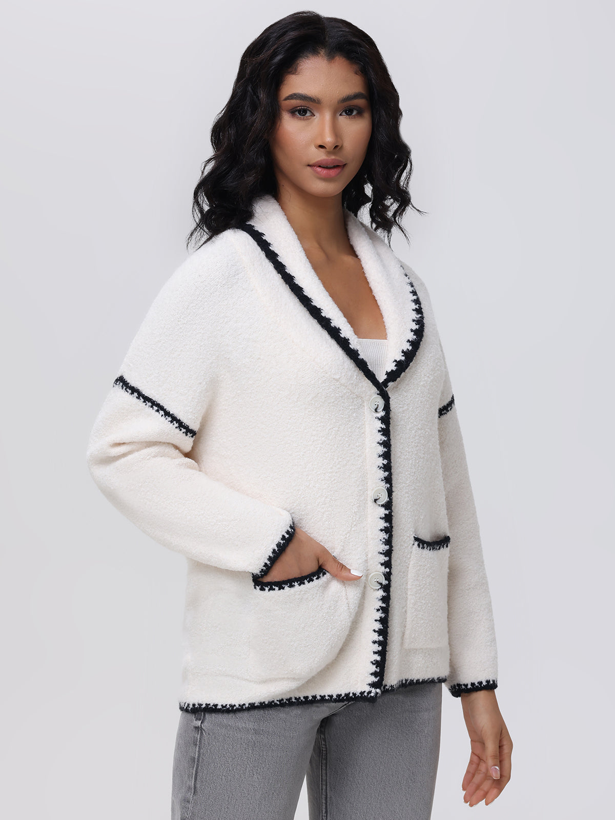 Tierney Whipstitch Scarf Neckline Cardigan Sweater for Women | Cozy Knit Open Front Long Cardigan | Perfect for Fall, Winter & Layering Outfits